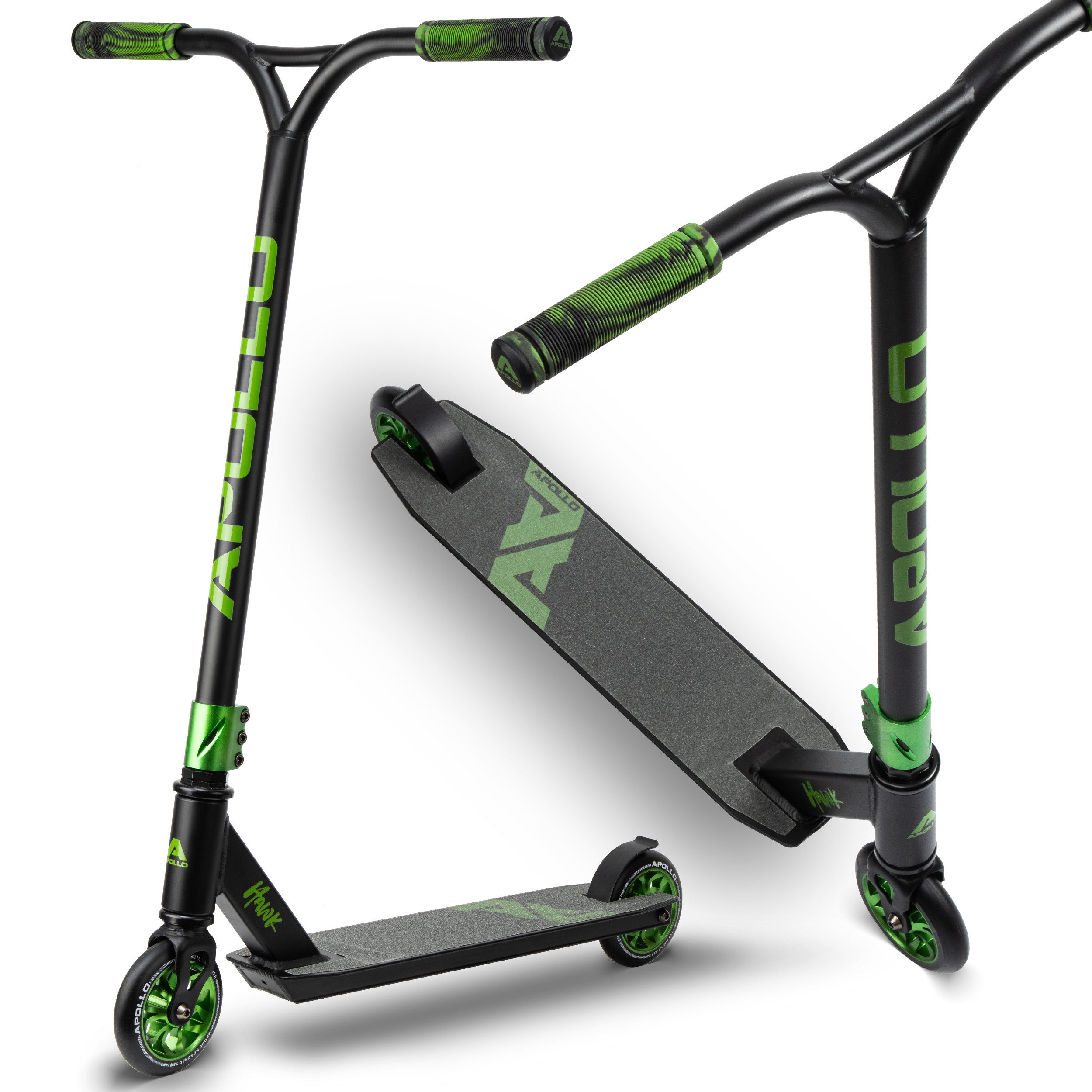 Apollo Stuntscooter Hawk - Scooter für Erwachsene, Jugendliche und Kinder ab 6 Jahren, extra breite Trittfläche & stabiler Lenker