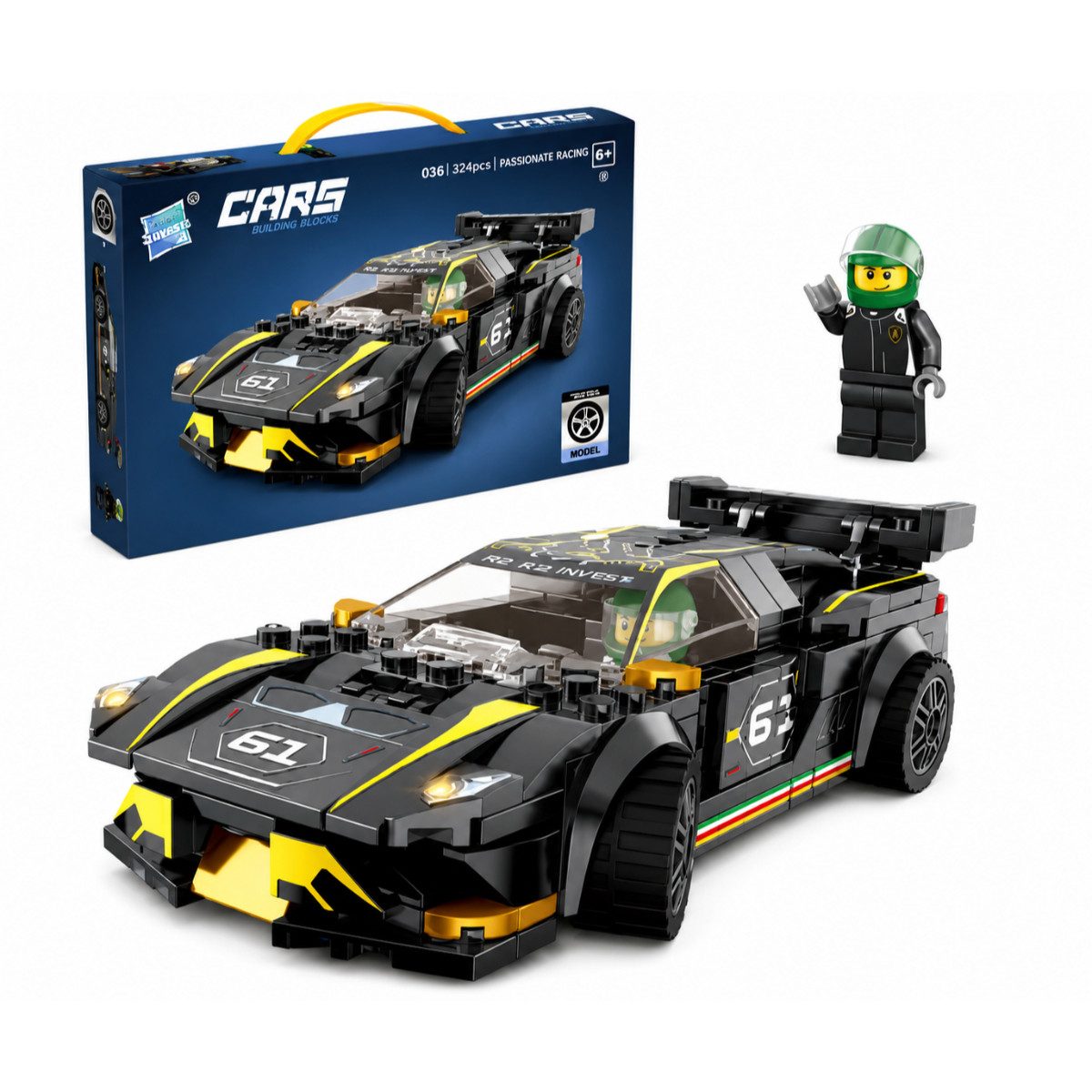 R2 Invest Klemmbausteine Auto Modell 324 Teile Bauset für Kinder ab 6 Jahre Spielbausteine, (324 St)