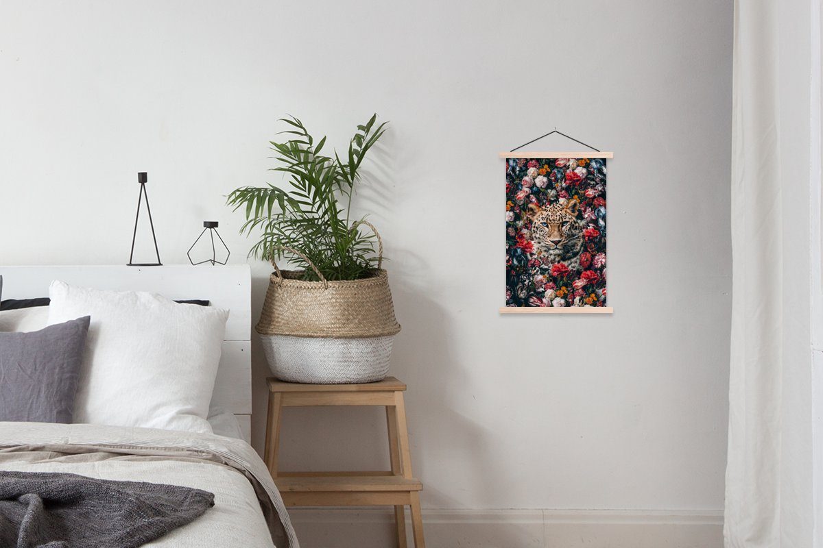 Magnetisch - - MuchoWow (1 Leopard Bilderleiste, Blumen für Wohnzimmer, Textilposter Posterleiste, Mantel, St), Poster