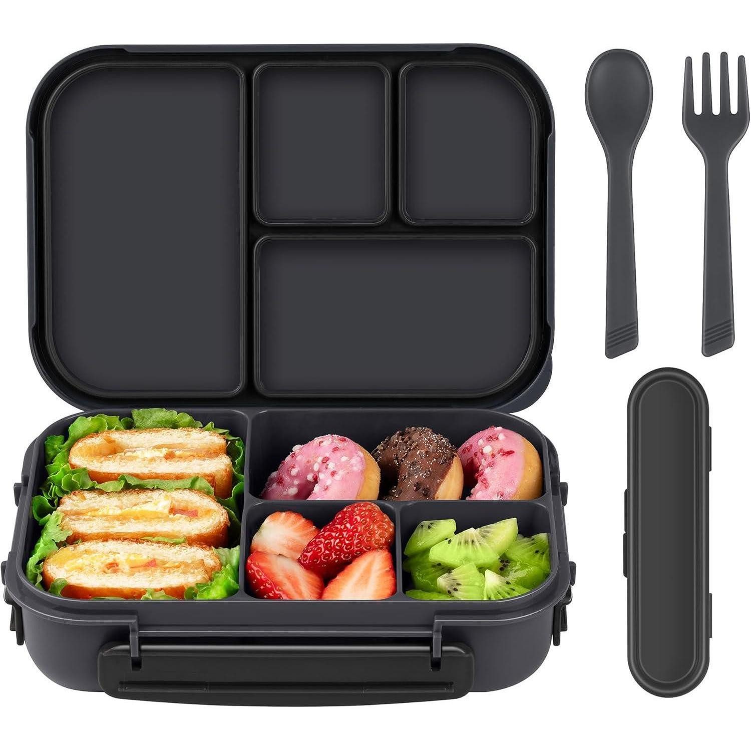 LuxusKollektion Lunchbox Brotdose Kinder 1200ml 4Fächer Besteck BPAfrei Dunkelgrau