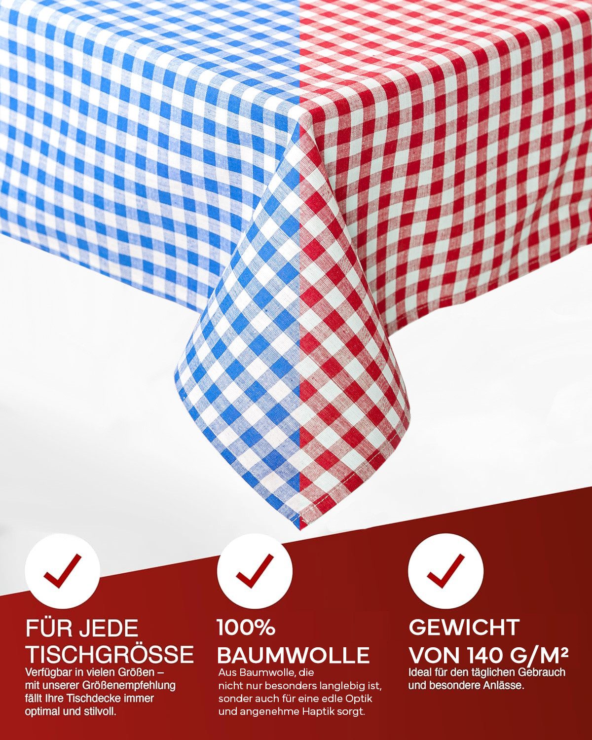 texpot Tischdecke kariert Landhausstil Bauernkaro 100% Baumwolle (1-tlg) – Bild 5 von 5