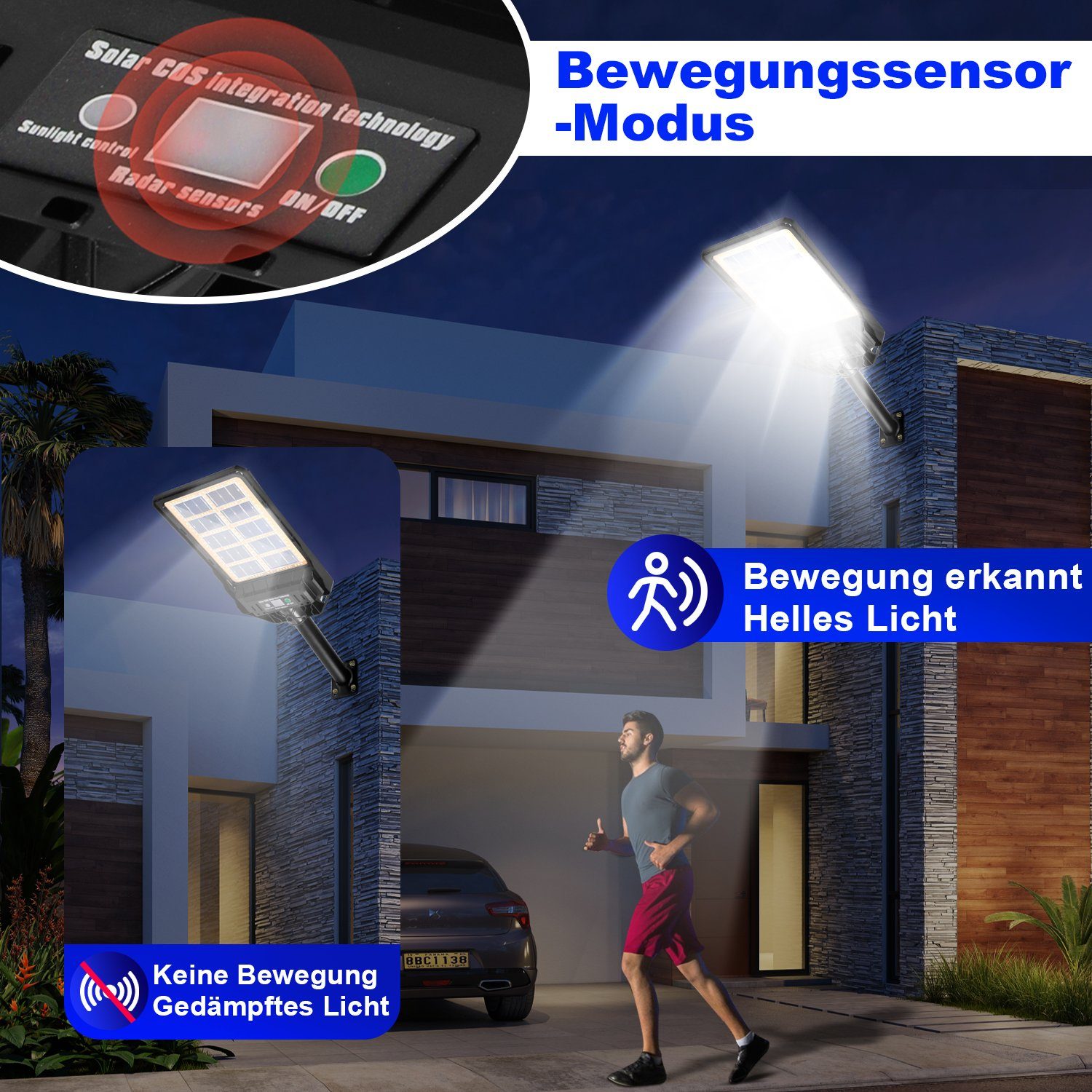 Solar Weiß Laterne Sensor LED Straßenlaterne Bewegungsmelder LED Lospitch Solarleuchte mit