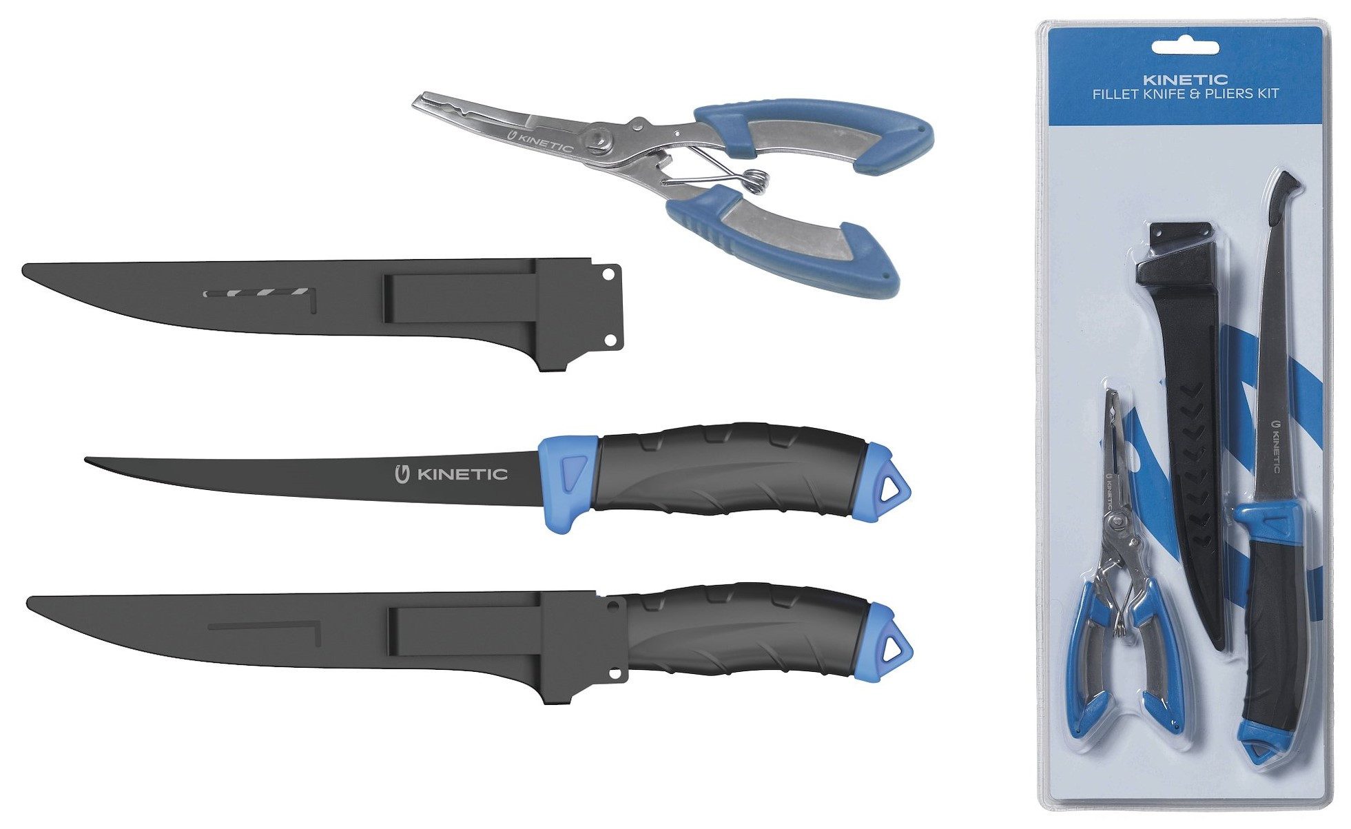 Kinetic Filetiermesser FILLET KNIFE & PLIERS KIT SET - Filetiermesser + Zange + Scheide, Komfortable Griffe sorgen für einen rutschfesten Griff