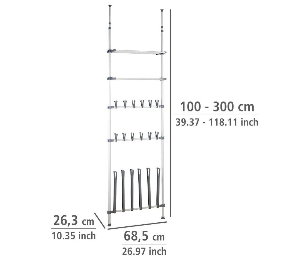 WENKO Schuhregal Artemis, Teleskop ausziehbar Metall Weiß-Grau Schuhständer