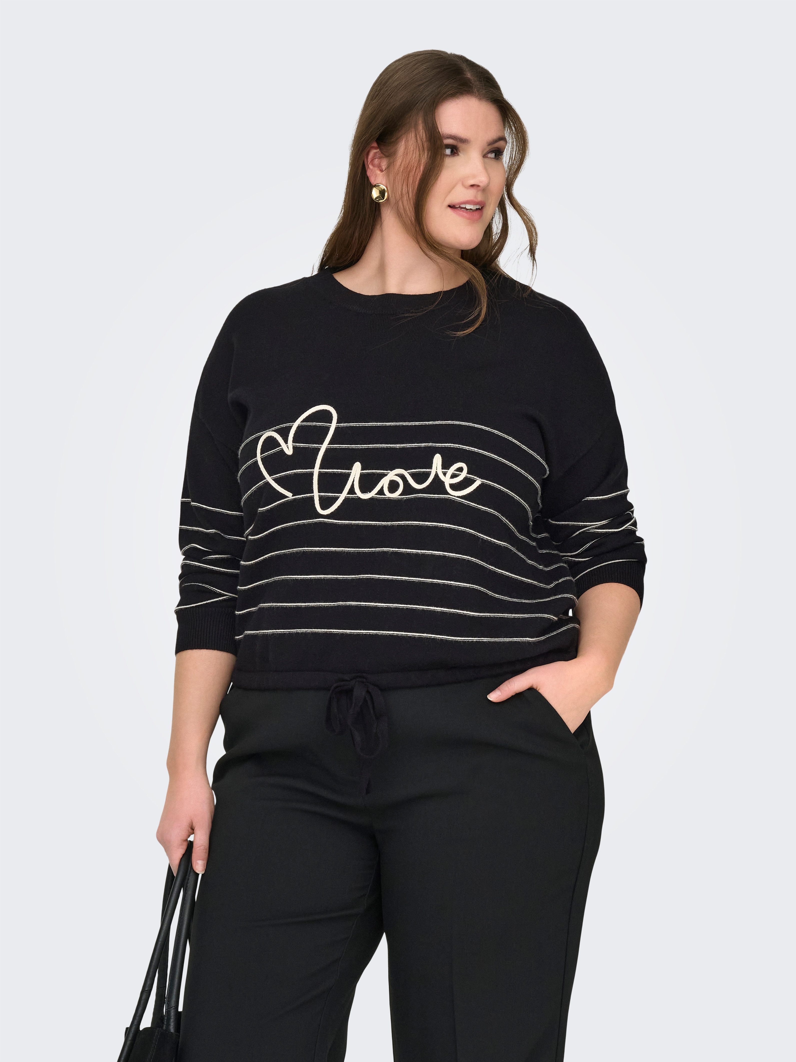 ONLY CARMAKOMA Rundhalspullover CARSIGNE LS TEXT DETAIL O-NECK KNT