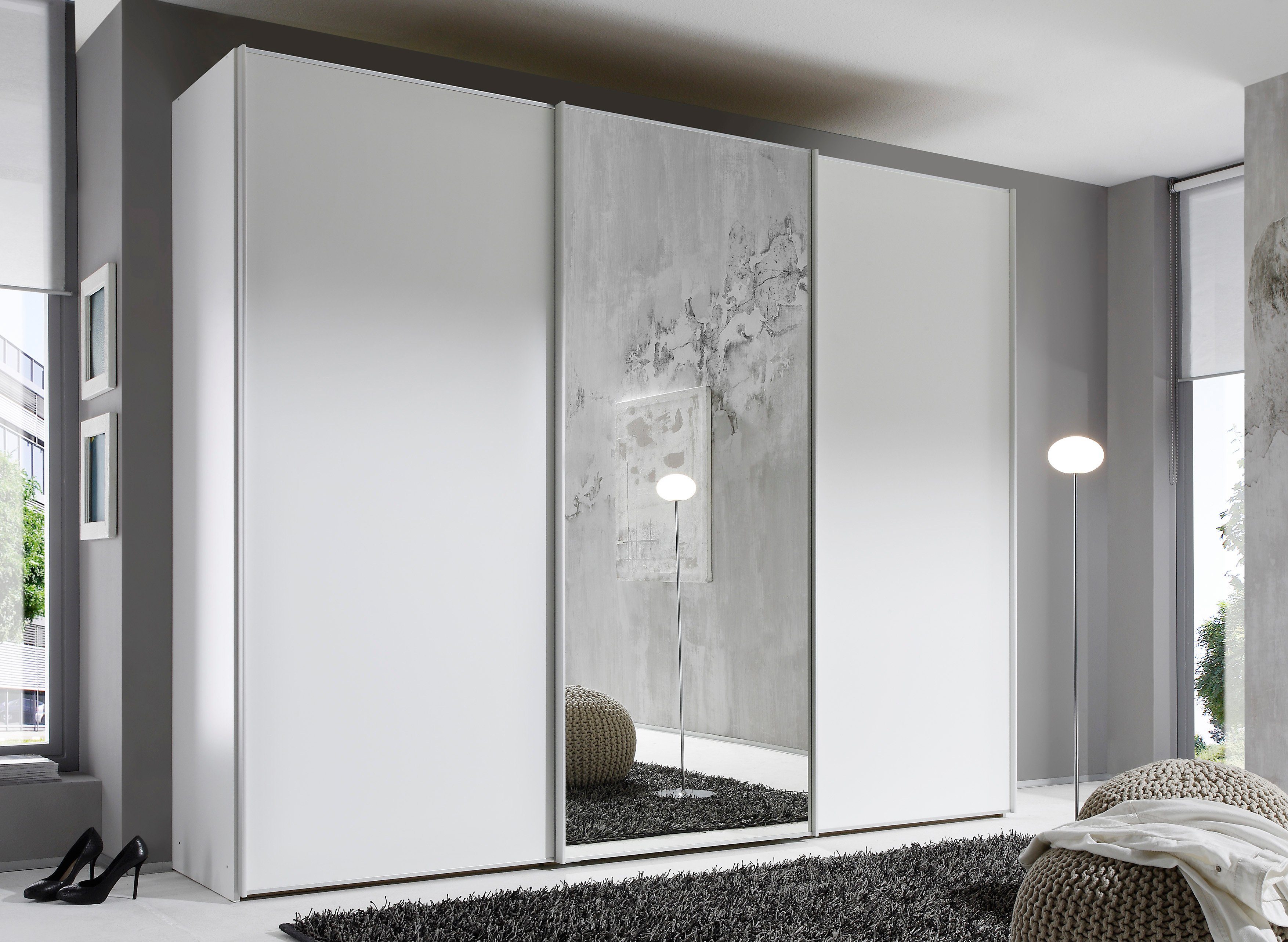 Weiß und Ausstattungsvarianten STAUD Dekor Weiß | verschiedenen vier Schwebetürenschrank Spiegeltür Sinfonie Mit Plus