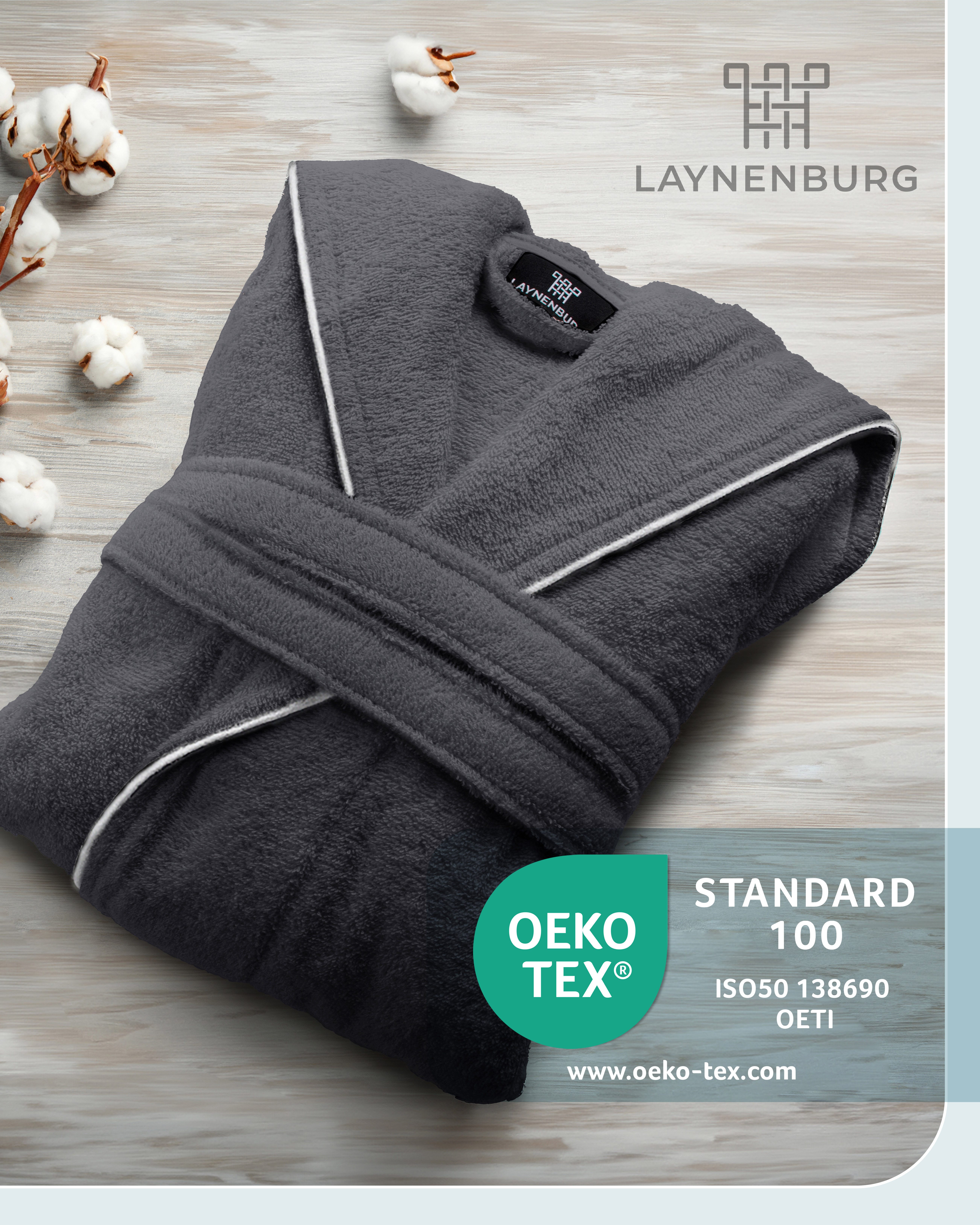 Laynenburg Herrenbademantel Bademantel Herren Frottee Kapuze Lang Baumwolle, M Anthrazit, Wadenlang, Kapuze, Gürtel, Walkfrottee aus 100% Baumwolle