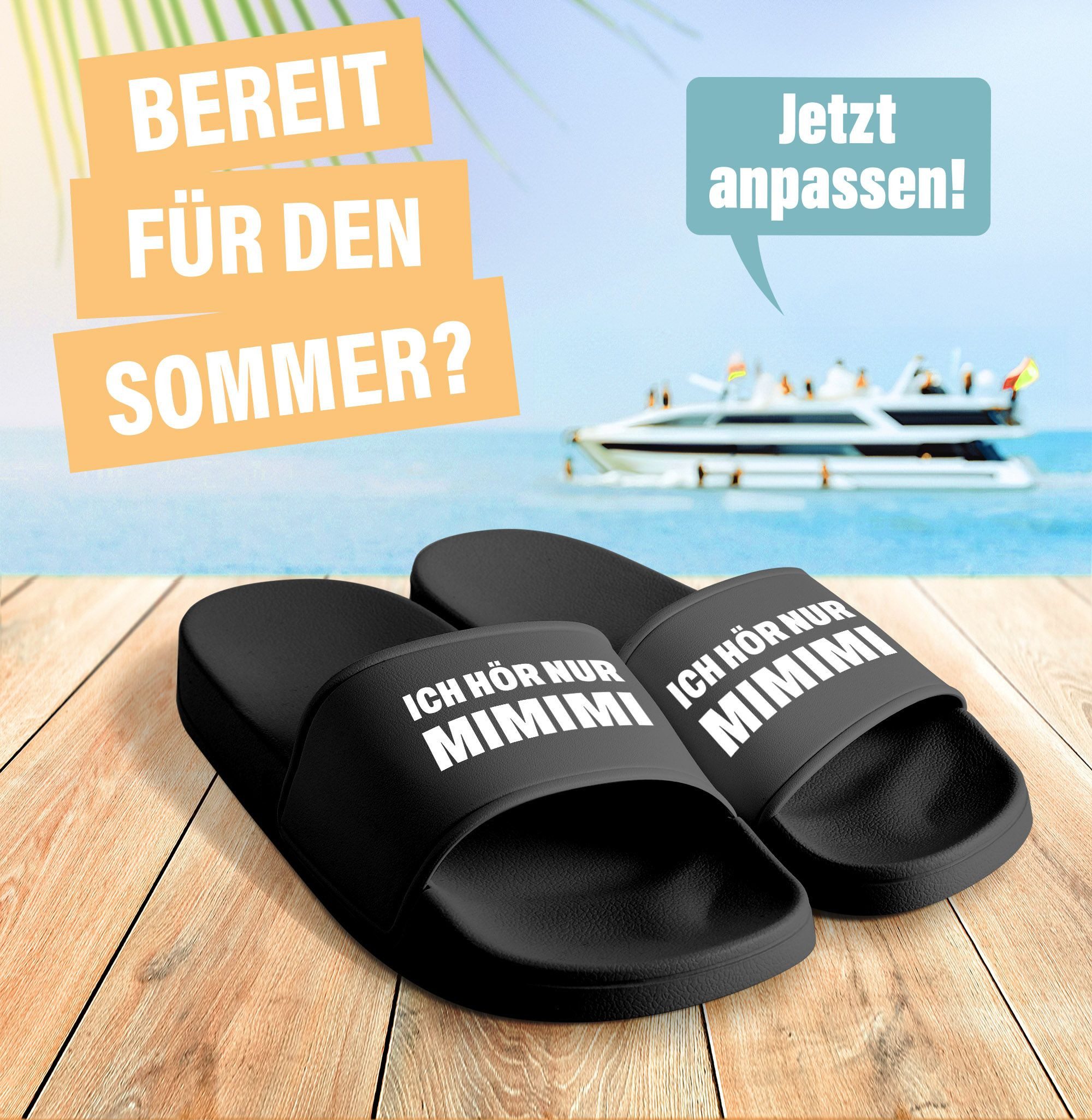MoonWorks Badeschlappen mit Spruch Lustig Mimimi Unisex Slides Herren Damen Badesandale