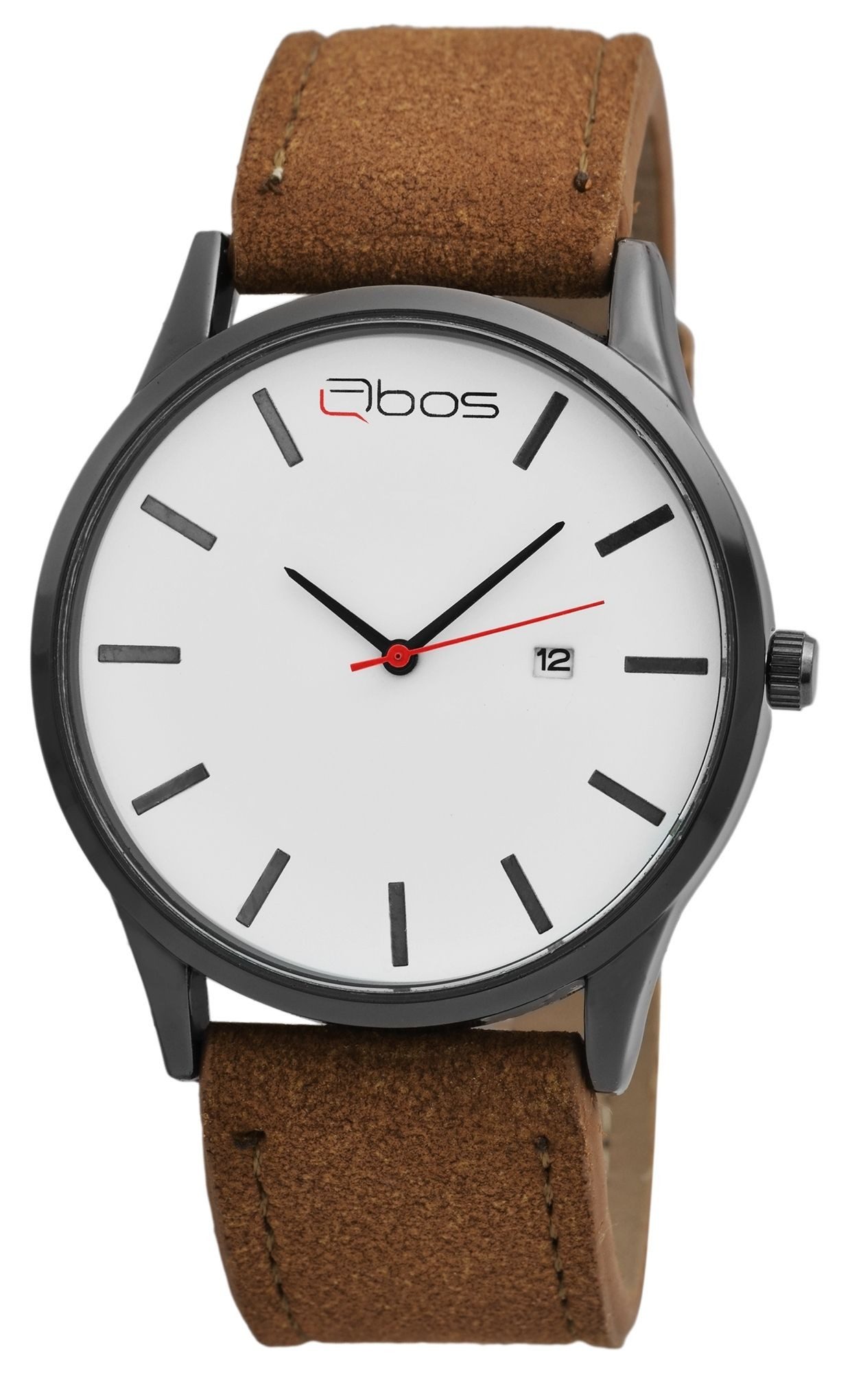 Qbos Quarzuhr silberfarbig, Datumsanzeige, Herrenuhr Lederimitat