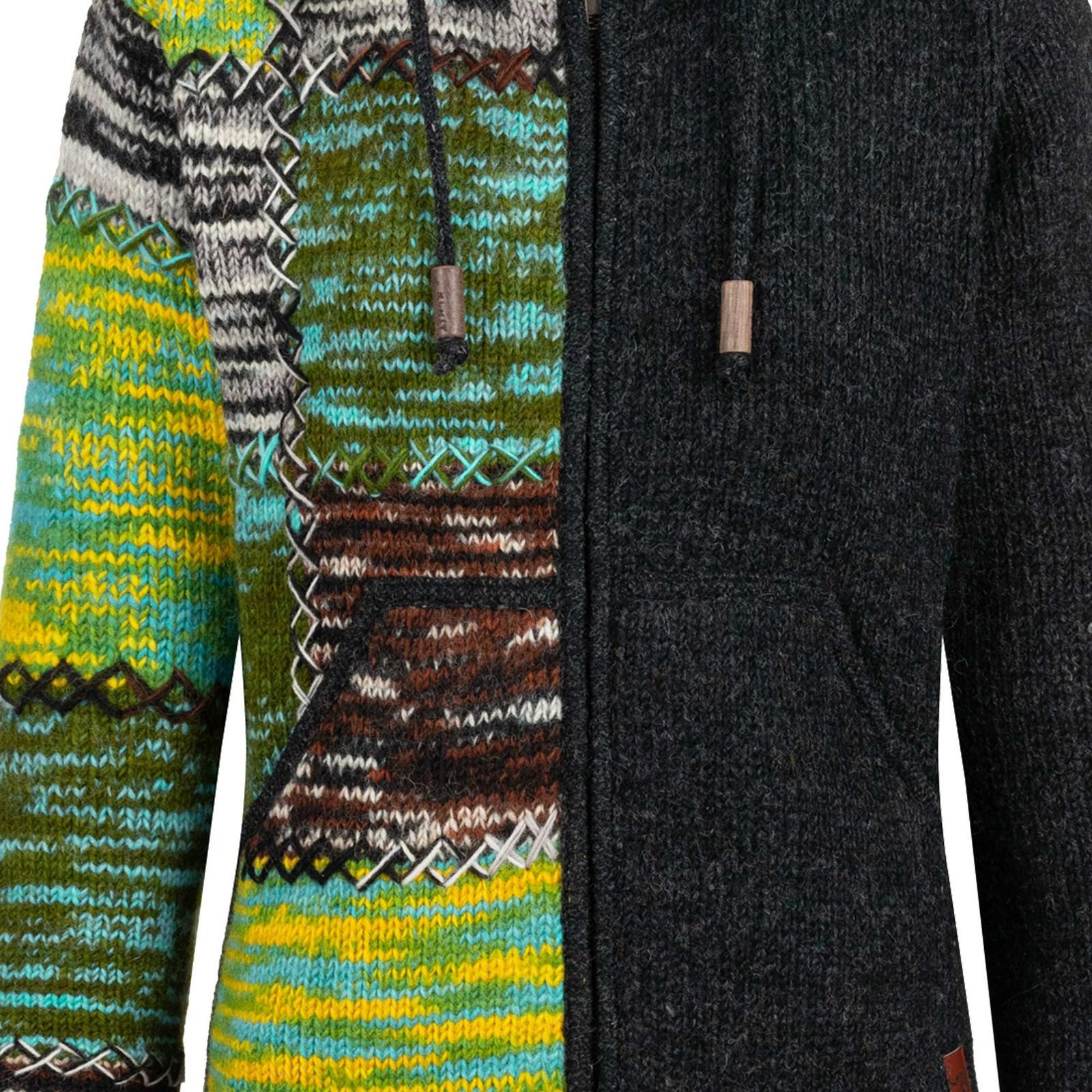 KUNST UND MAGIE Strickjacke Unisex Strickjacke Wolle Winterjacke Wolljacke Cardigan Kapuze Goa