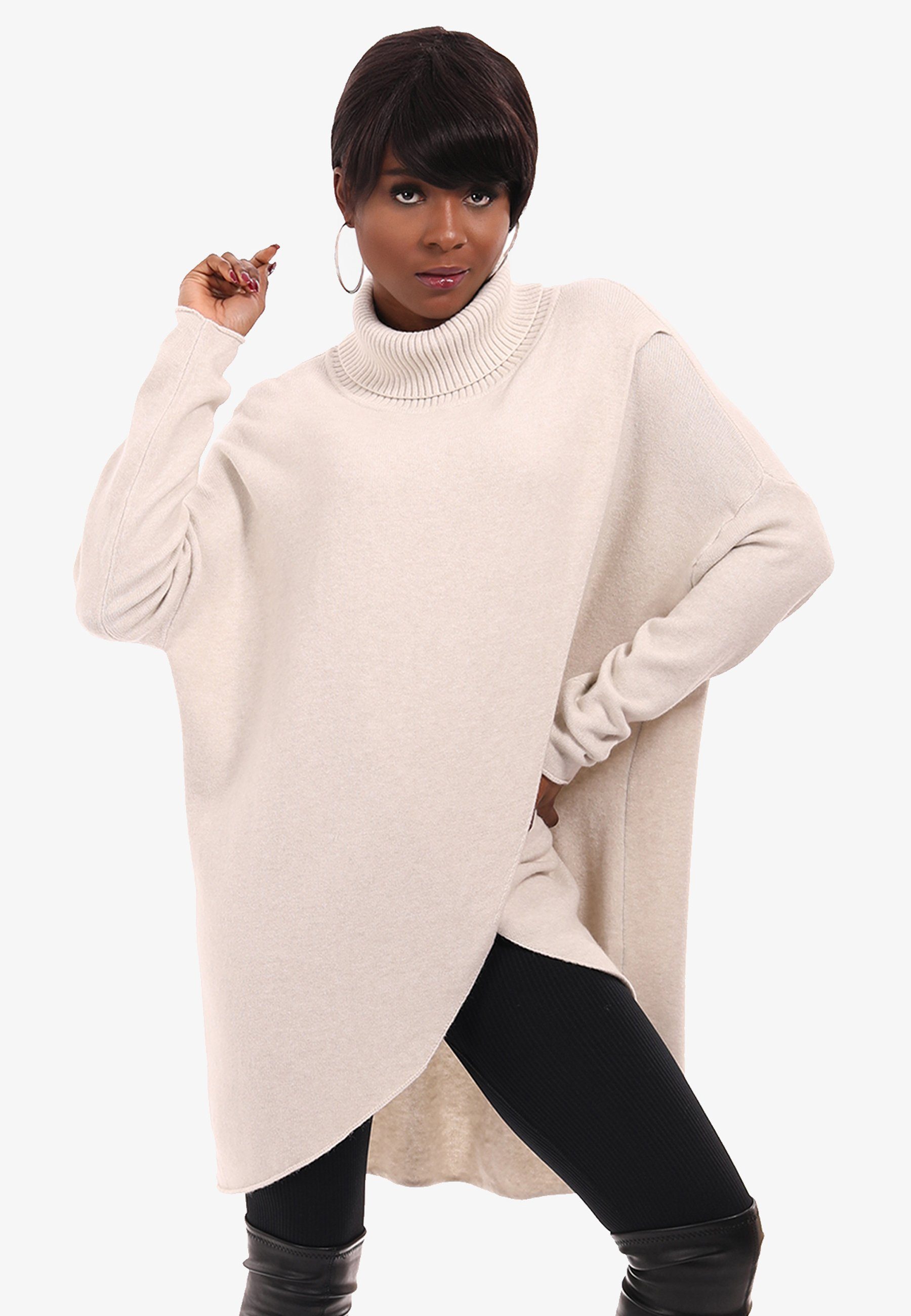 YC Fashion & Style Longpullover Strickpullover in Wickeloptik mit Rollkragen in Unifarbe