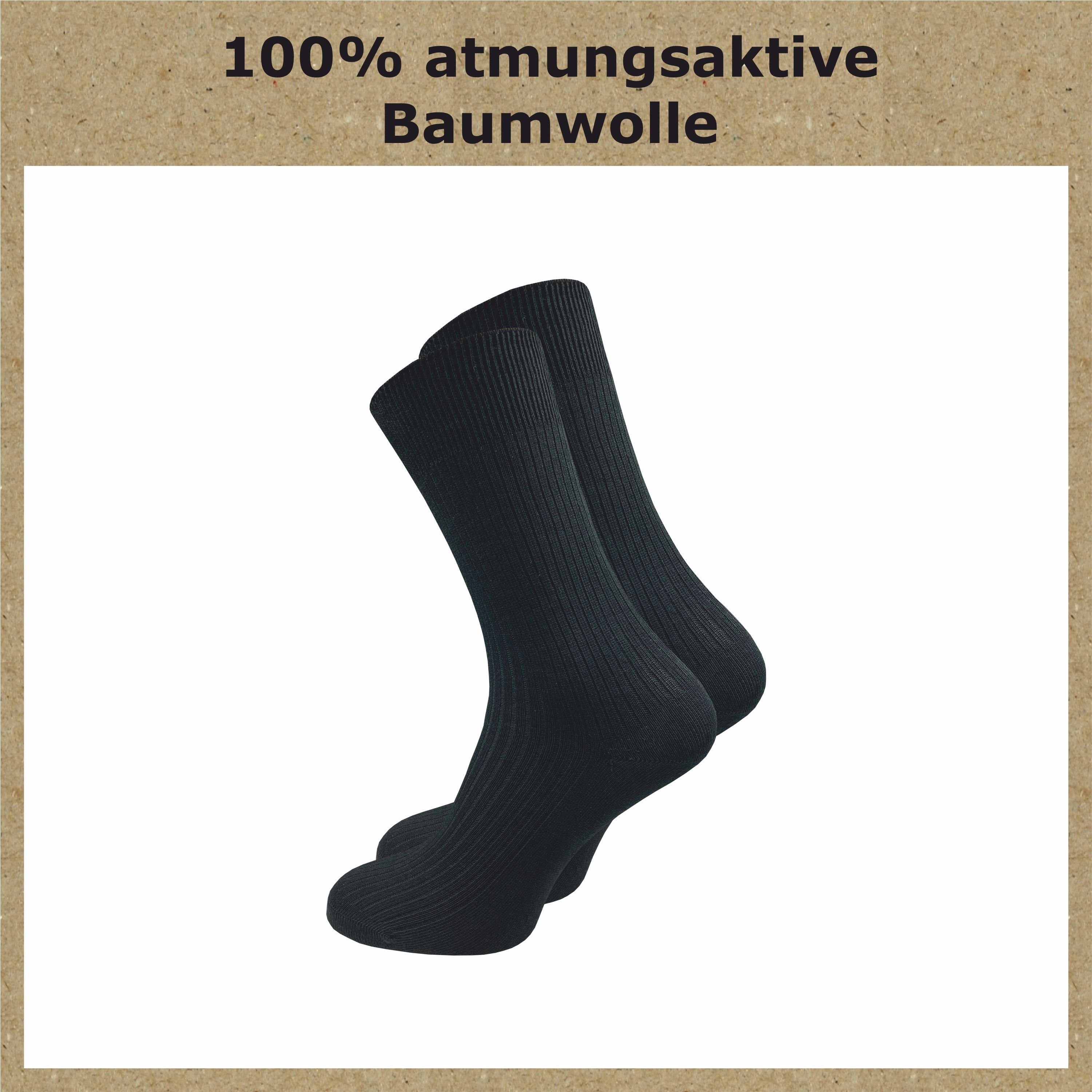 - gegen Baumwollsocken Damen reine (10 Paar) Rippe mit GAWILO Baumwolle Atmungsaktive in schwarz, 100% "Natur" Basicsocken Baumwolle für Schweißfüße aus stabilisierender