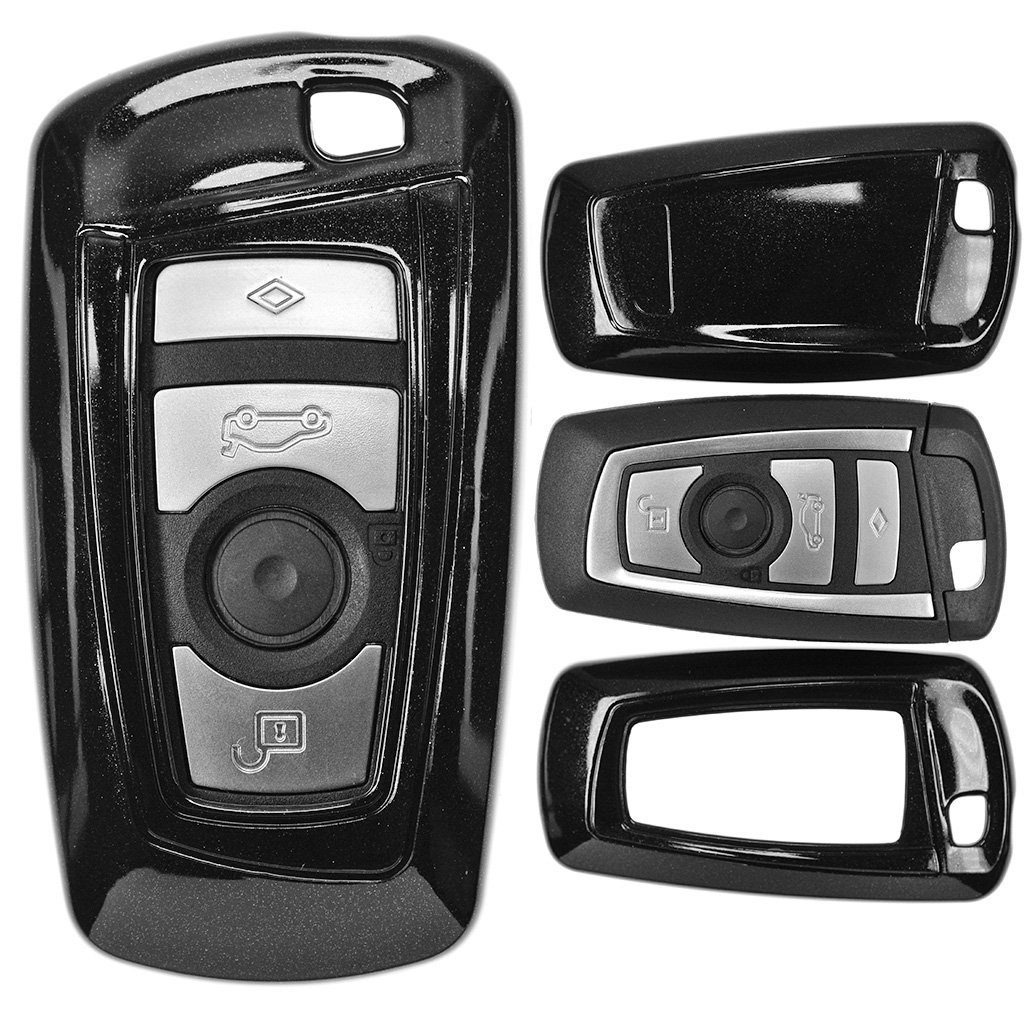 mt-key Schlüsseltasche Autoschlüssel Hardcover Schutzhülle Metallic Schwarz, für BMW 5er F10 F11 F18 3er F30 X3 X1 X6 6er 1er F20 KEYLESS SMARTKEY