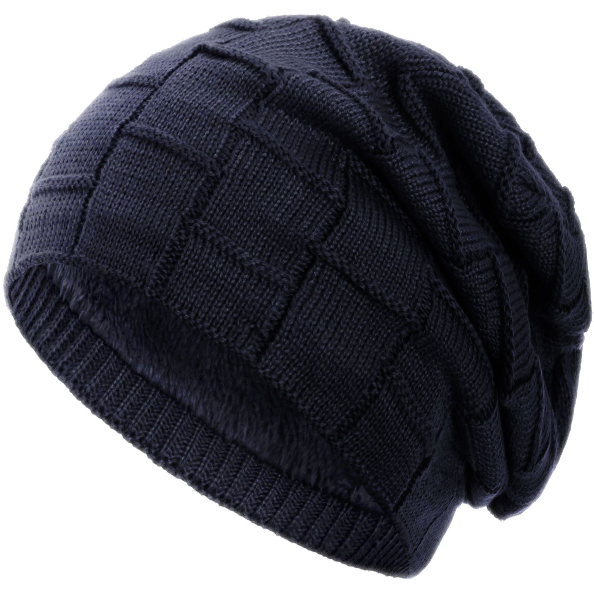 compagno Herbst Strickmütze Mütze Haube (1-St) Herren Damen marineblau Gefütterte Wintermütze Winter Beanie