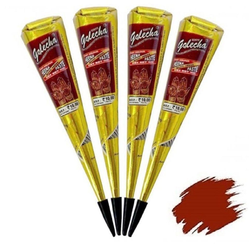 FADEDA Schmuck-Tattoo 4x FADEDA 100% Natural Henna Paste Cones Kegel (Natur-Braun) No Mix, hält ca. 1 - 2 Tage auf der Haut Rotbraun