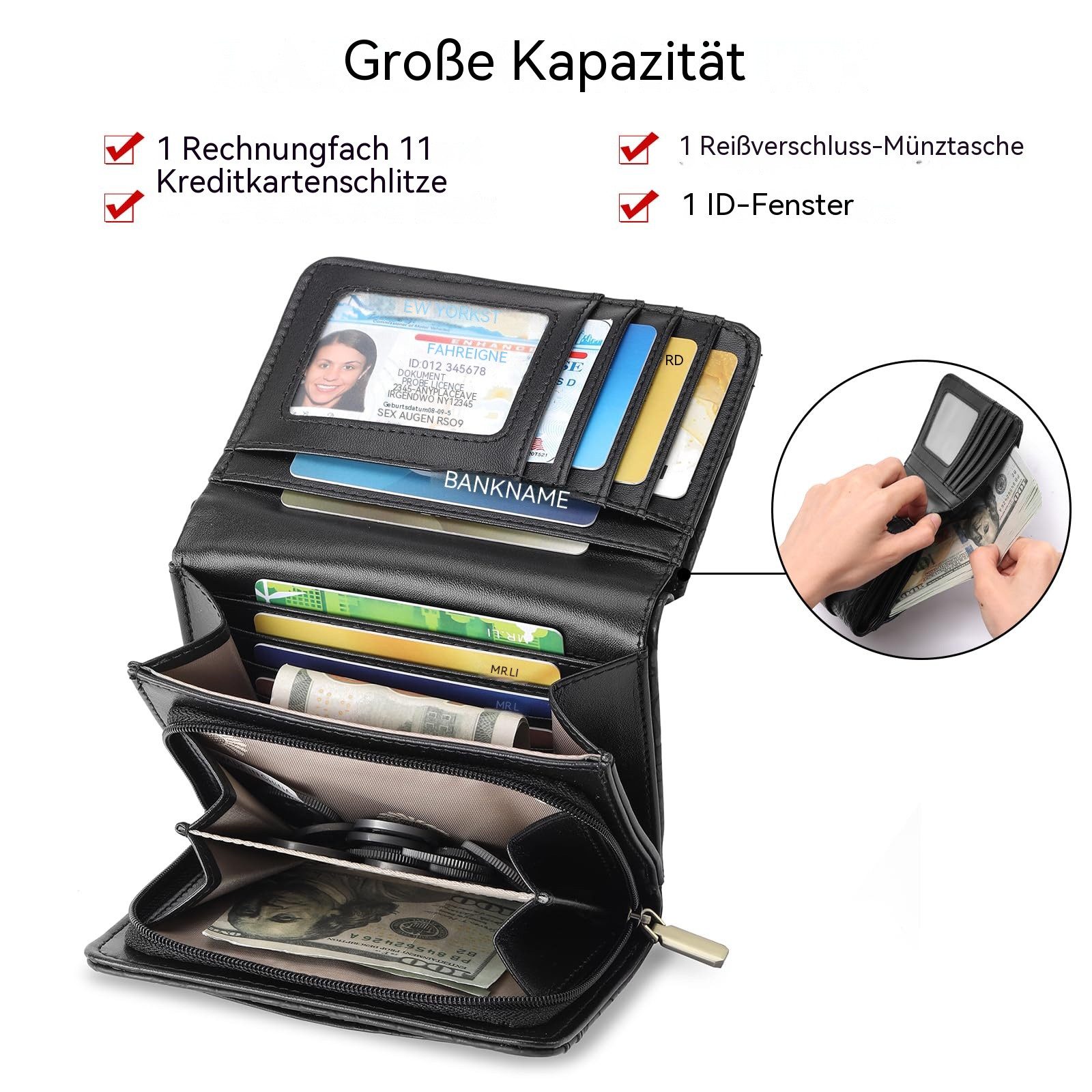 Zaewry Geldbörse Geldbörse Klein Leder Mini Geldbeutel Damen RFID Portmonee, Kleine Damengeldbörse mit zweifach faltbarer Klappe,Reißverschluss – Bild 2 von 5