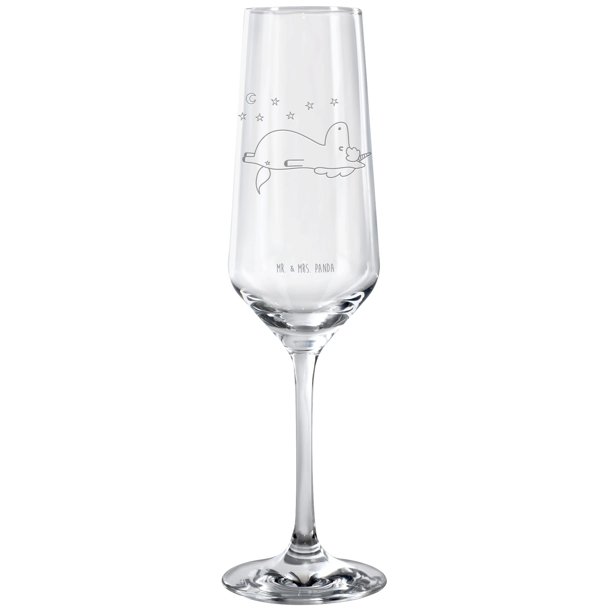 Mr. & Mrs. Panda Sektglas Einhorn Sternenhimmel - Transparent - Geschenk, Spülmaschinenfeste Se, Premium Glas, Detailreiche Gravur