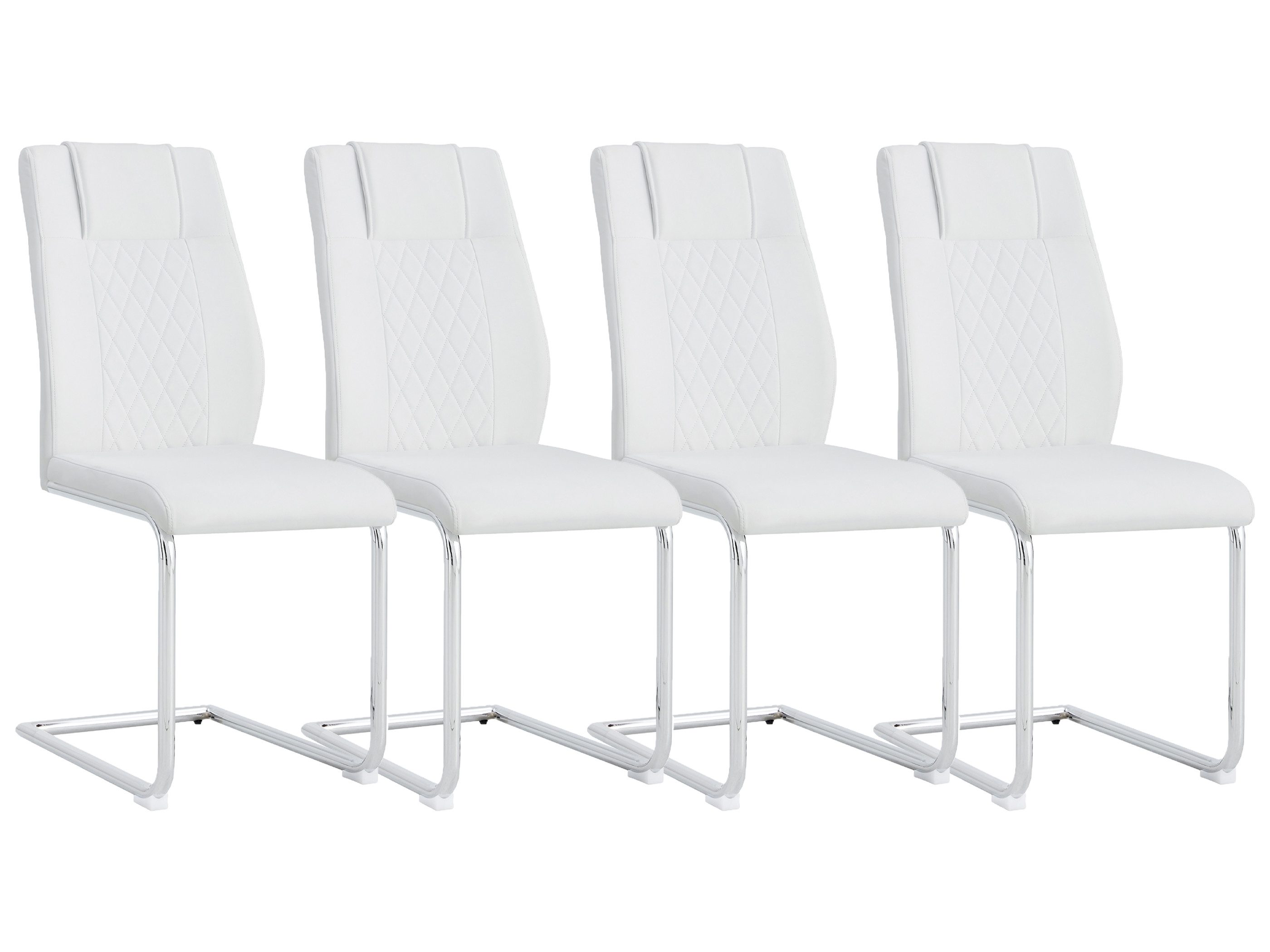 SeedWave Freischwinger 4er Set PU Küchenstuhl, Geschwungener Rückenlehne mit Rautenmuster, Metallbasis mit rutschfesten Pads