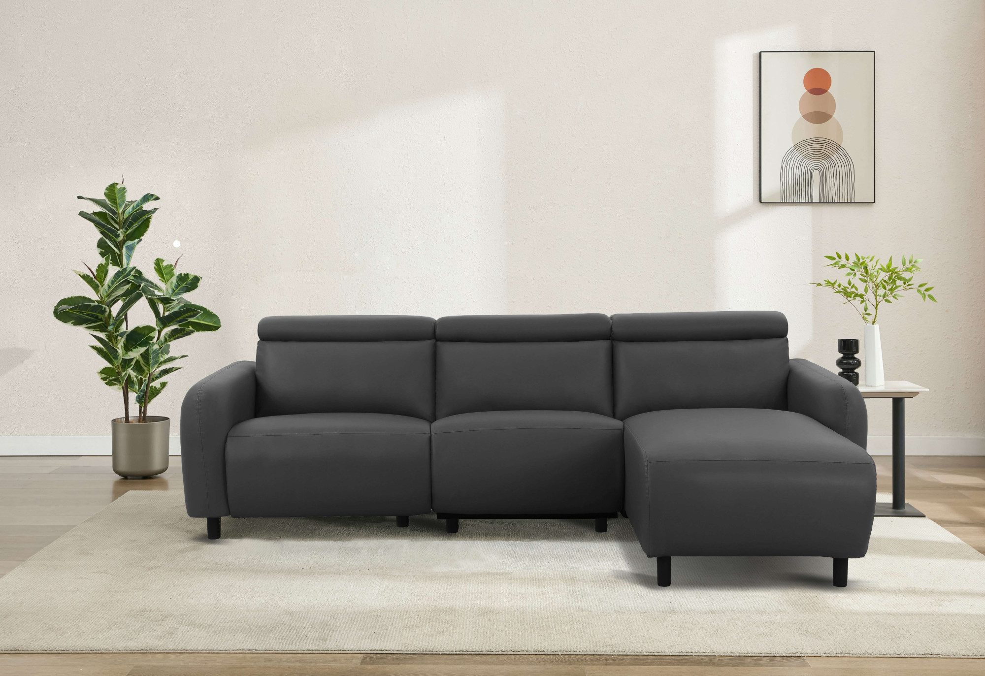 Ecksofa SKAANE Lederoptik, L-Form, 274 cm, manuelle u. elektrische Funktion