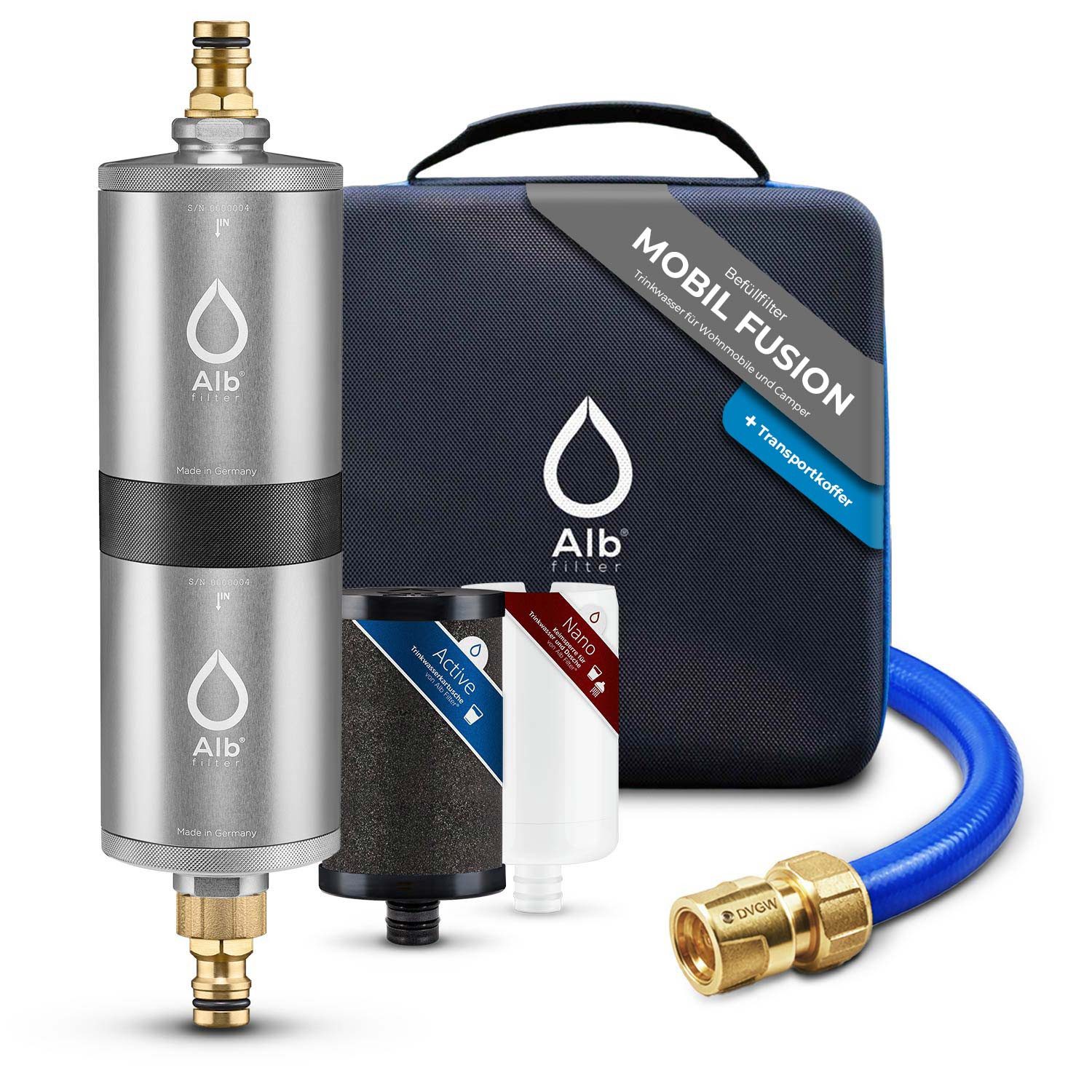 Alb Filter Wasserfilter Mobil Fusion Campingfilter, für Wohnmobil, gegen Bakterien, Doppelstufenfilter, Made in Germany