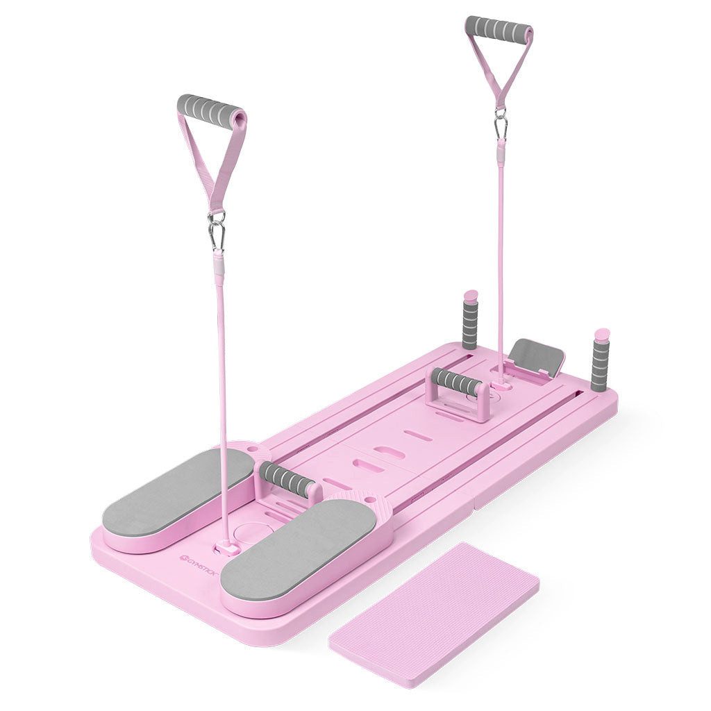 Gymstick Pilates-Reformer Board - Klappbar - Mit Widerstandsbändern - Für Zuhause - Rosa