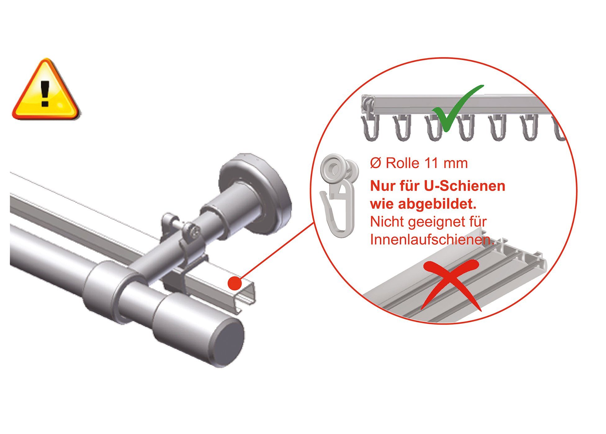 Gardinenschiene mit Faltenhaken), Gardinenrollen (Packung, Rolle U-Schienen, 11 U-Rollen nodeko, U-Form, für 100-St., mm U-Faltenrollen, 100 100 für Gardinenröllchen Ø