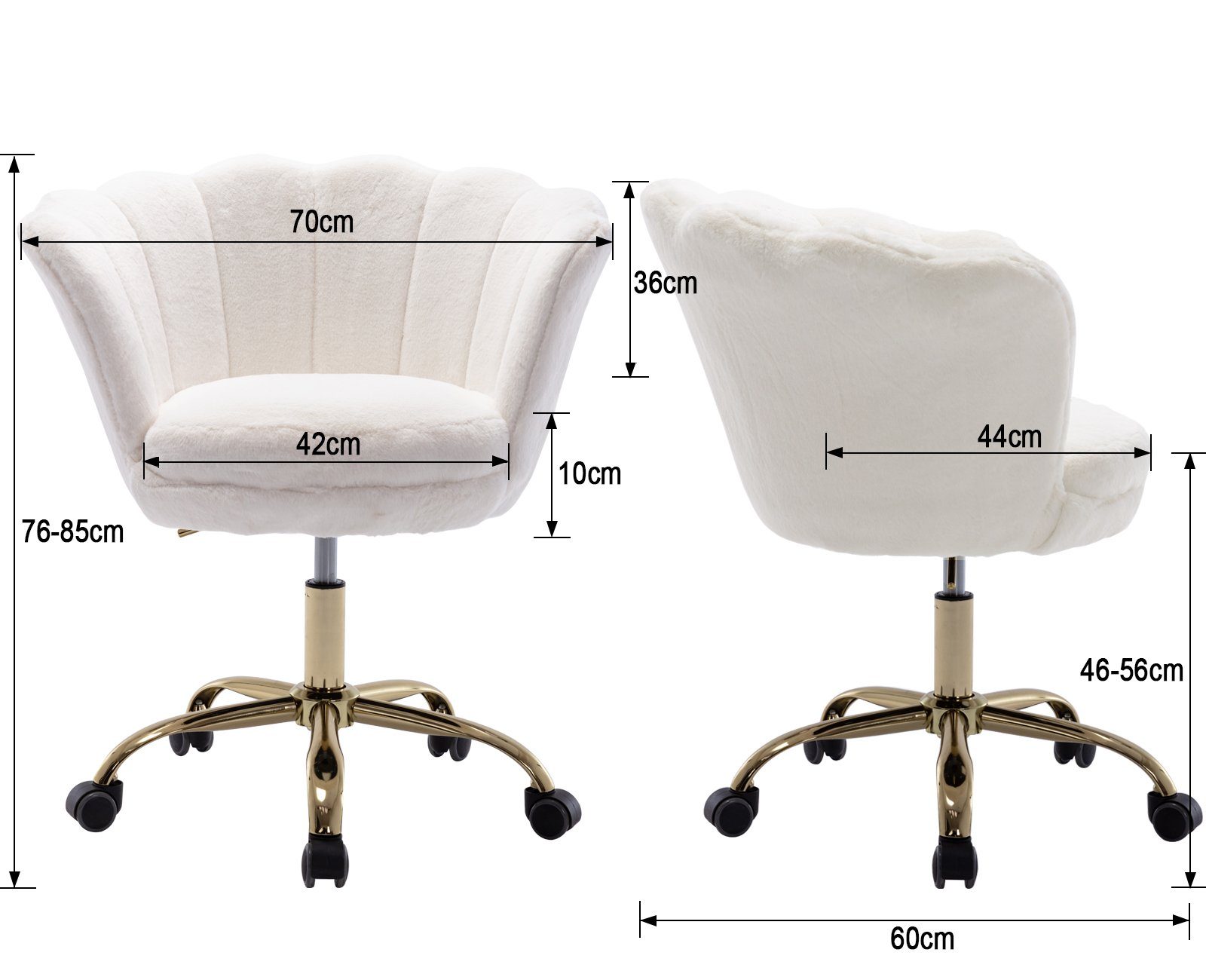 Kunstfell Bürostuhl WAHSON mit Weiß OFFICE Loungesessel CHAIRS Rollen Drehstuhl