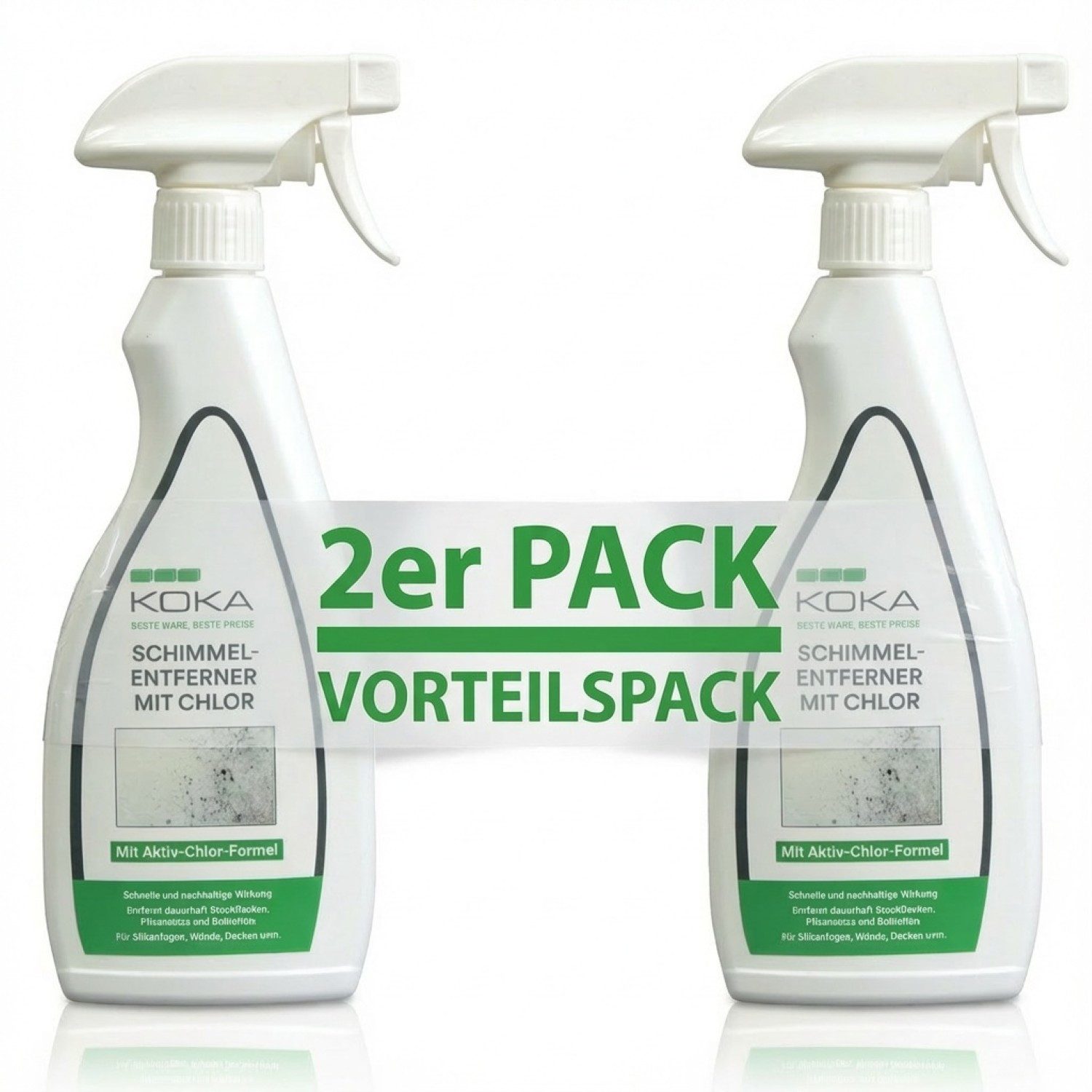 KOKA 2x Flasche Schimmelentferner mit Aktiv Chlor 1L Schimmelentferner (2-St. 2x Flasche Anti Schimmel-Spray Schimmel-Reiniger Bleich-Effekt Wand Boden Fugen)