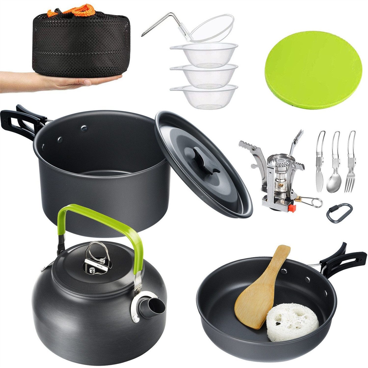 Topf-Set Topf-Set 15 Teilig Aluminium Camping Kochset Campinggeschirr Topf Set