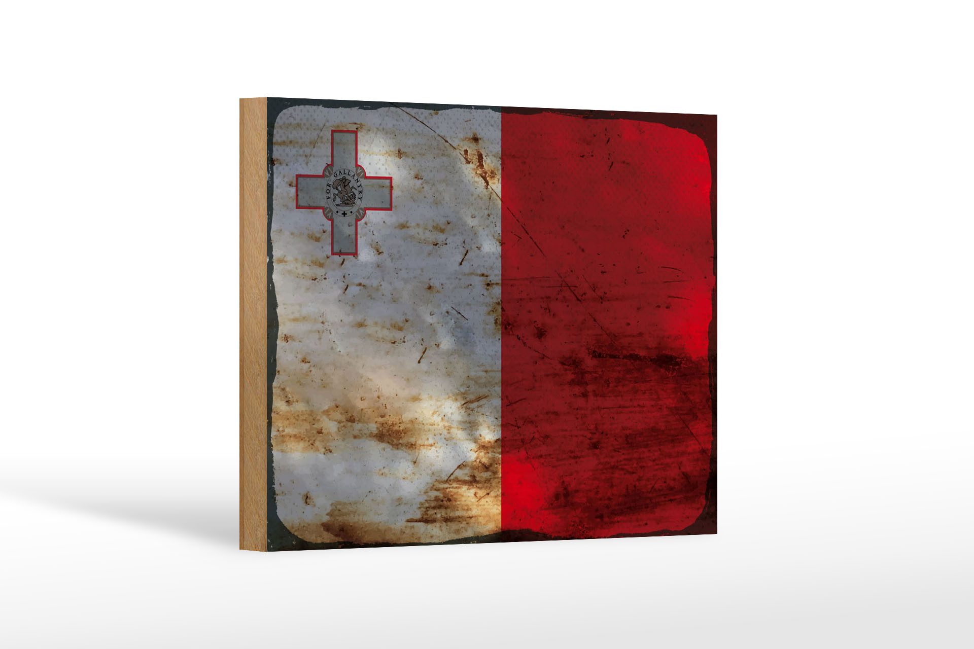Femer GmbH Holzbild Flagge Malta 18x12 cm Flag of Malta Rost, Flaggen (1 St), Glatte Holzfaserplatte (MDF), vorn beschichtet