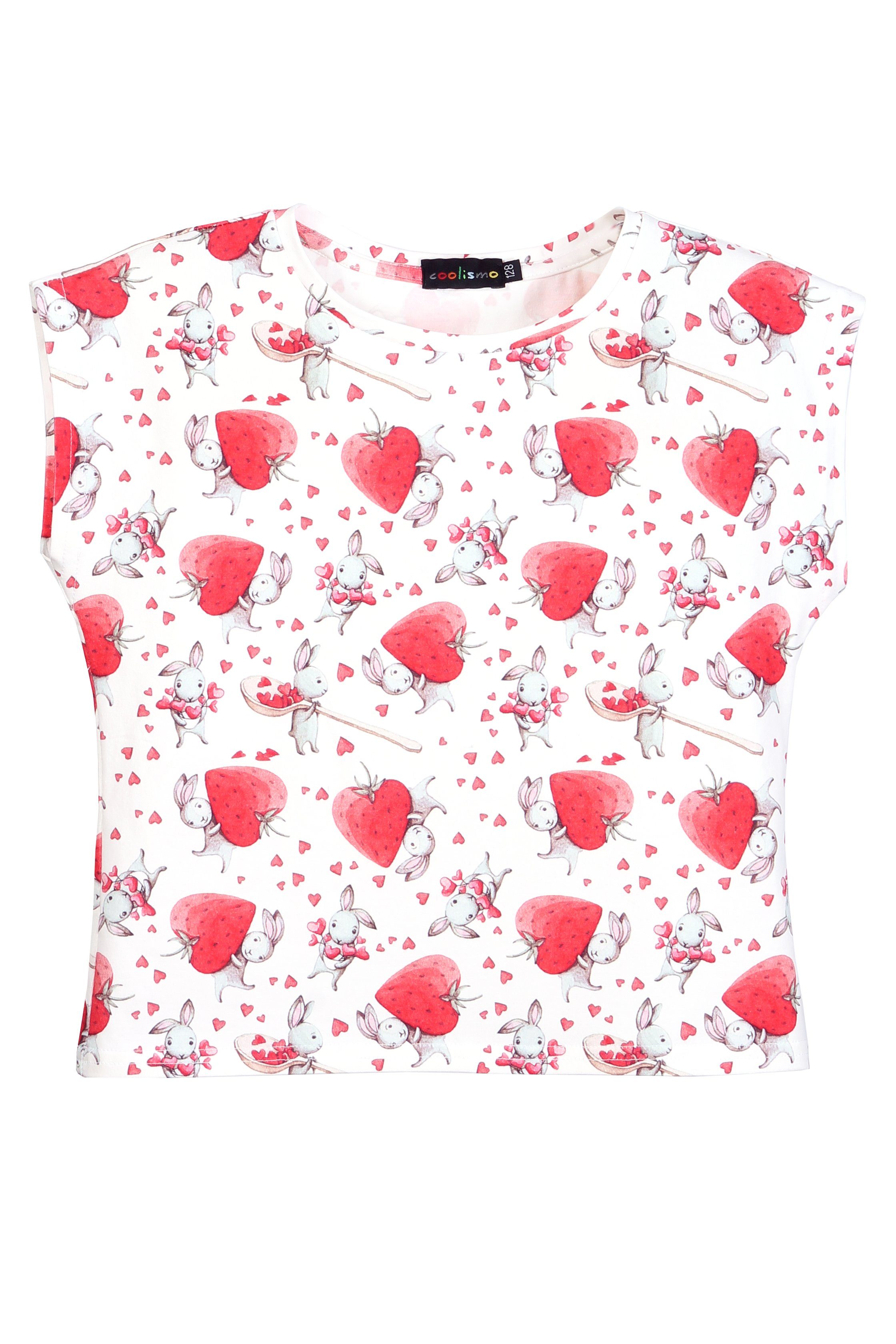 Mädchen coolismo Erdbeeren-Häschen-Motiv Rundhalsausschnitt, für T-Shirt Print-Shirt Alloverprint, mit Baumwolle