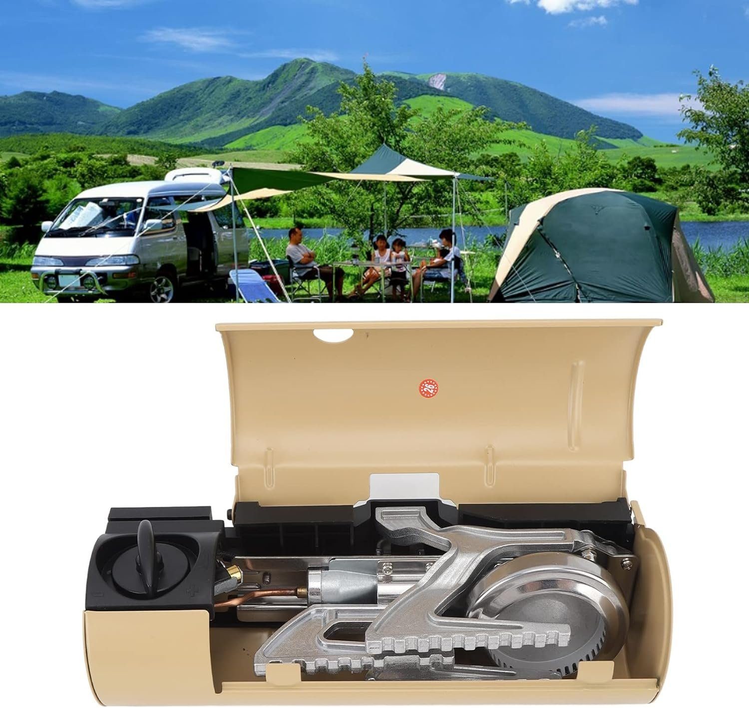 Design,mit Aufbewahrungskoffer autolock Khaki 10–26Cm für Gaskocher Campingkocher,Magnetisches, Gaskocher,tragbar Saugventil,Rutschfestes Kassettenkocher Outdoor