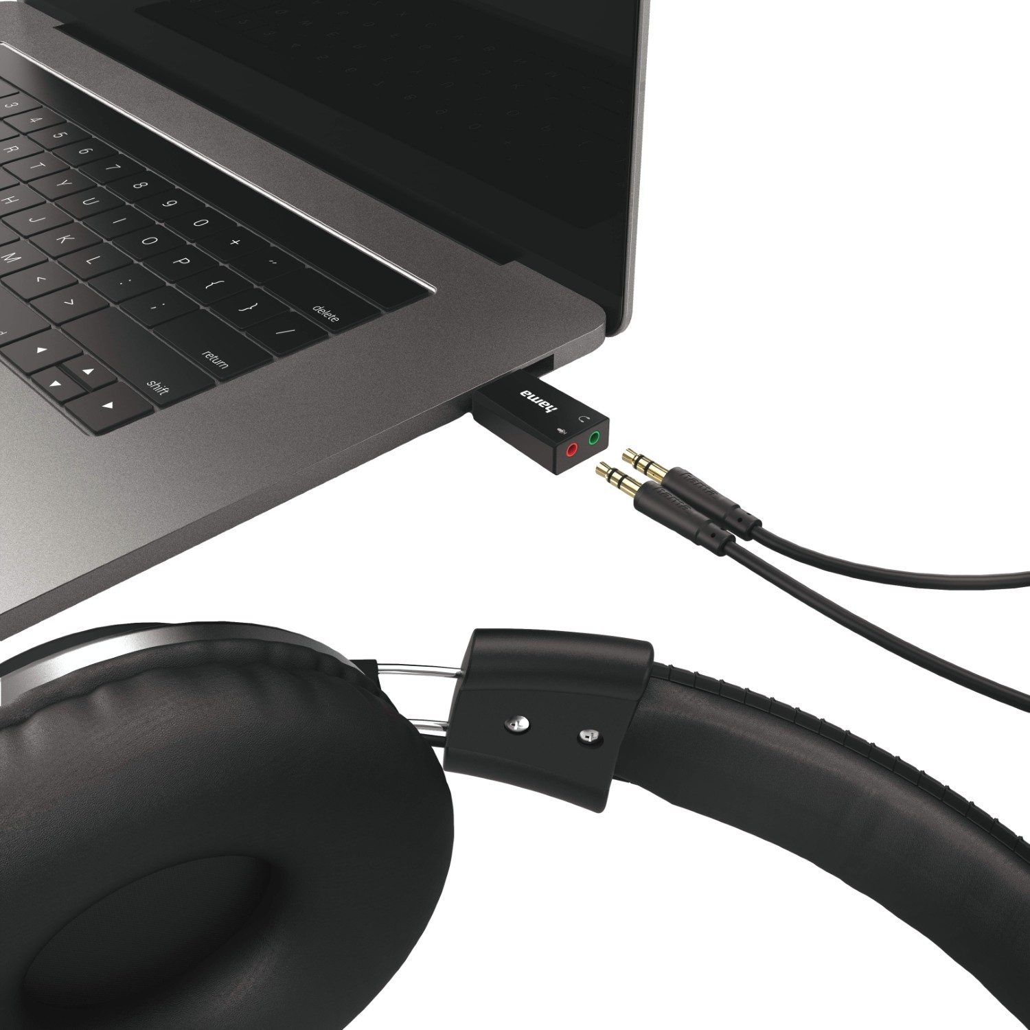 Hama USB Soundkarte 2.0 Stereo Extern Sound-Card Extern USB-Soundkarte, USB Audio Adapter DAC 2x 3,5mm Kupplung Buchse für Notebook Laptop PC