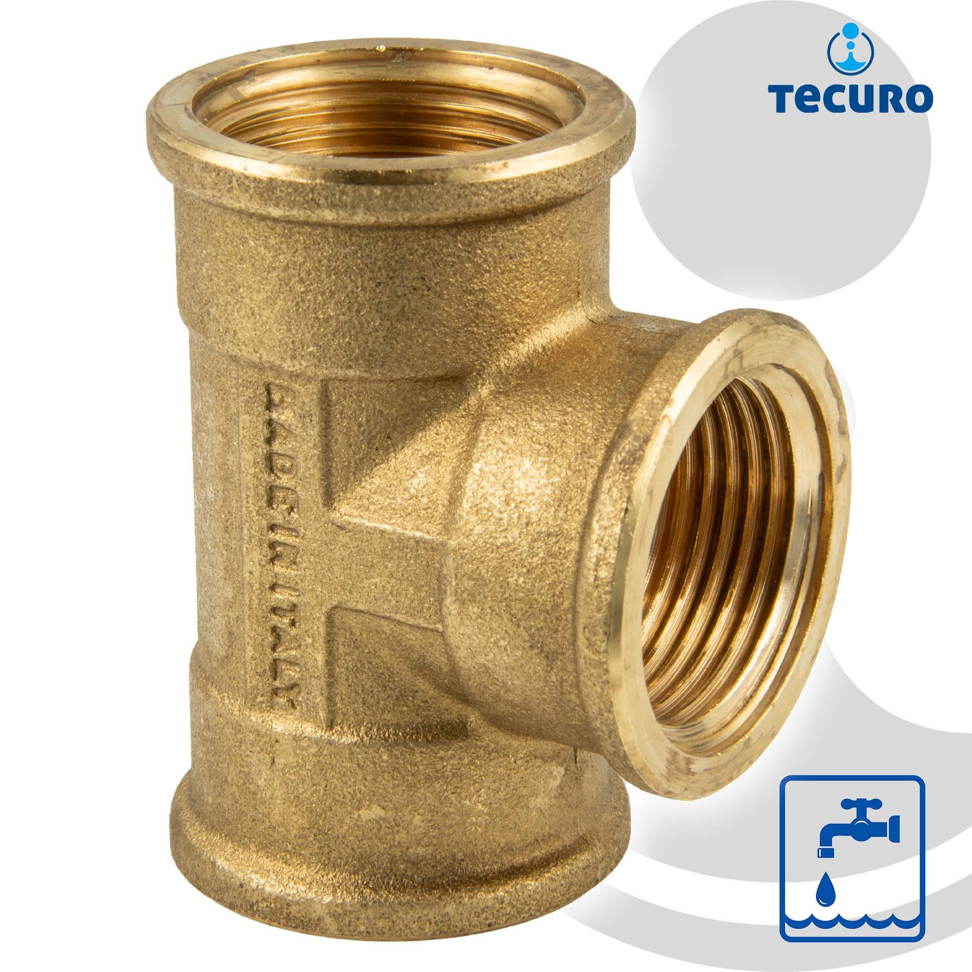 tecuro Gewindefitting T-Stück allseitig Innengewinde Rp, Messing blank, 1/4 Zoll