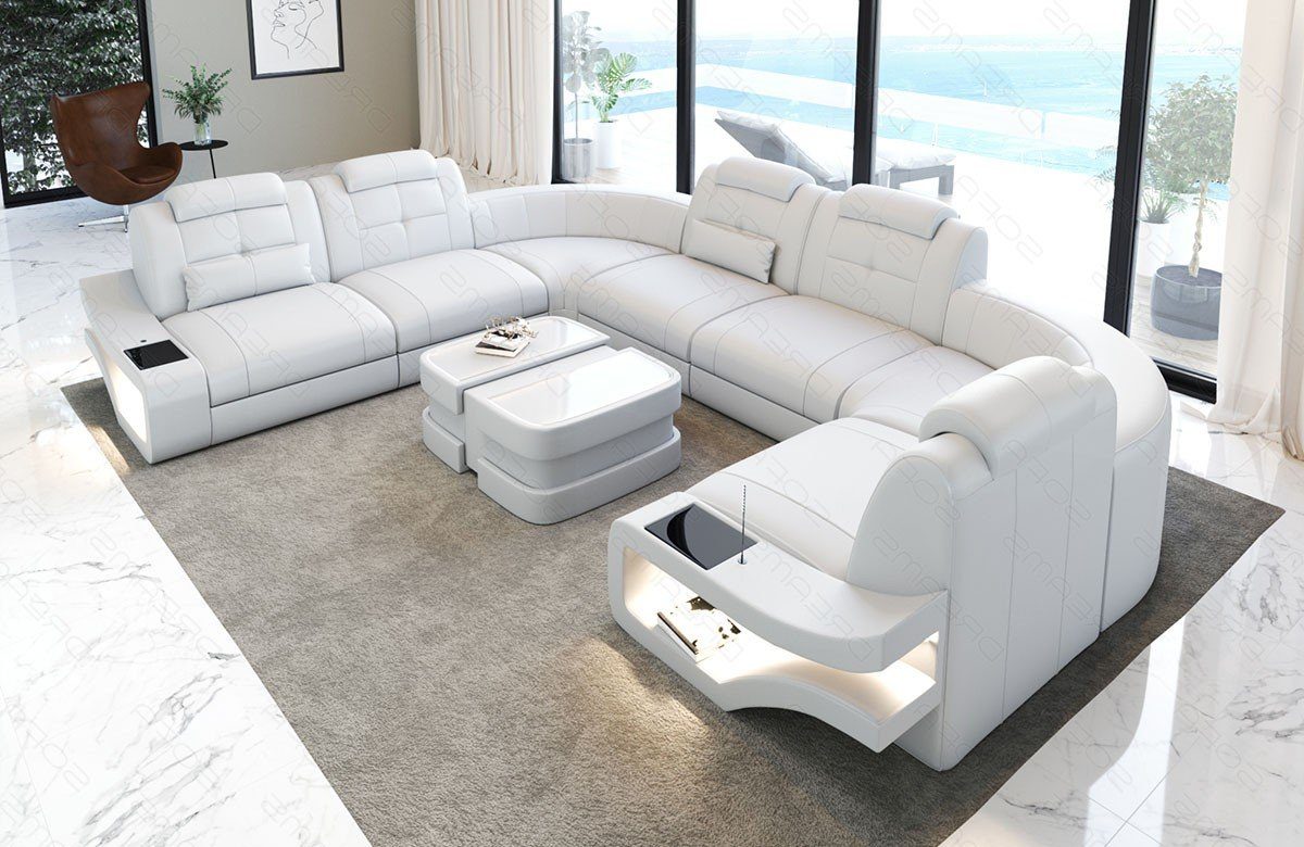 Sofa Dreams Wohnlandschaft Leder Couch Sofa Elena U Form Ledersofa, U-Form Ledersofa mit LED-Beleuchtung