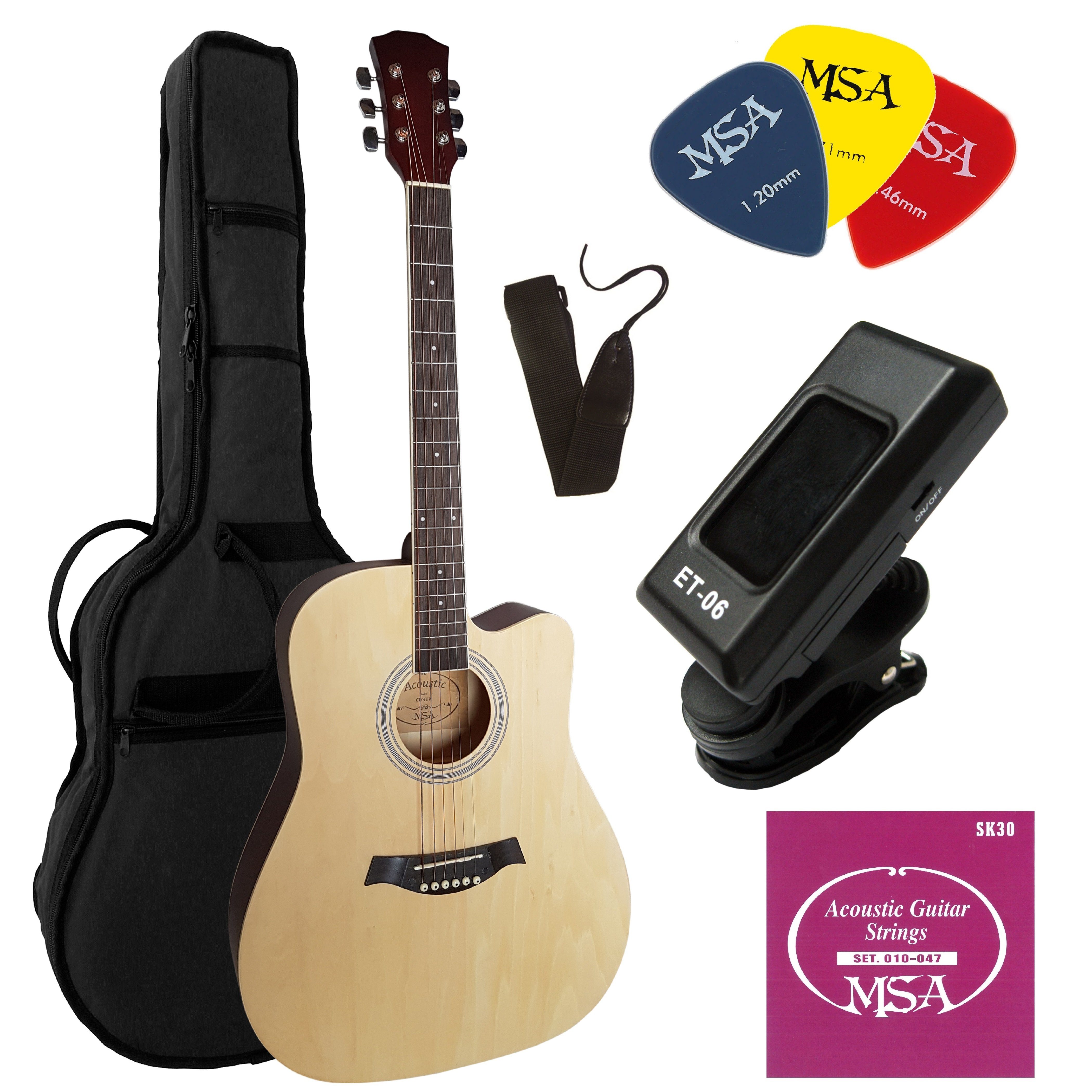 MSA Westerngitarre CW, Cutaway Western Gitarre 41 Zoll, im Set mit Stimmgerät Tasche Plektrons