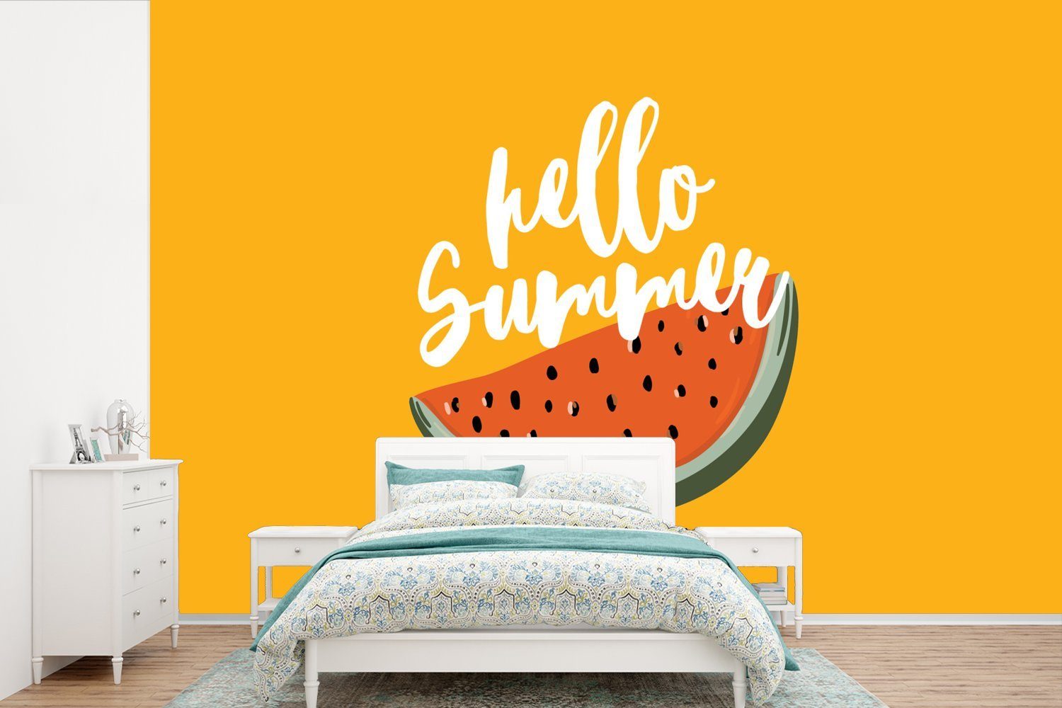 MuchoWow Fototapete Wassermelone Matt, - Orange, (6 Kinderzimmer, Wohnzimmer, Sommer Schlafzimmer, St), bedruckt, Vinyl Wallpaper Tapete - für