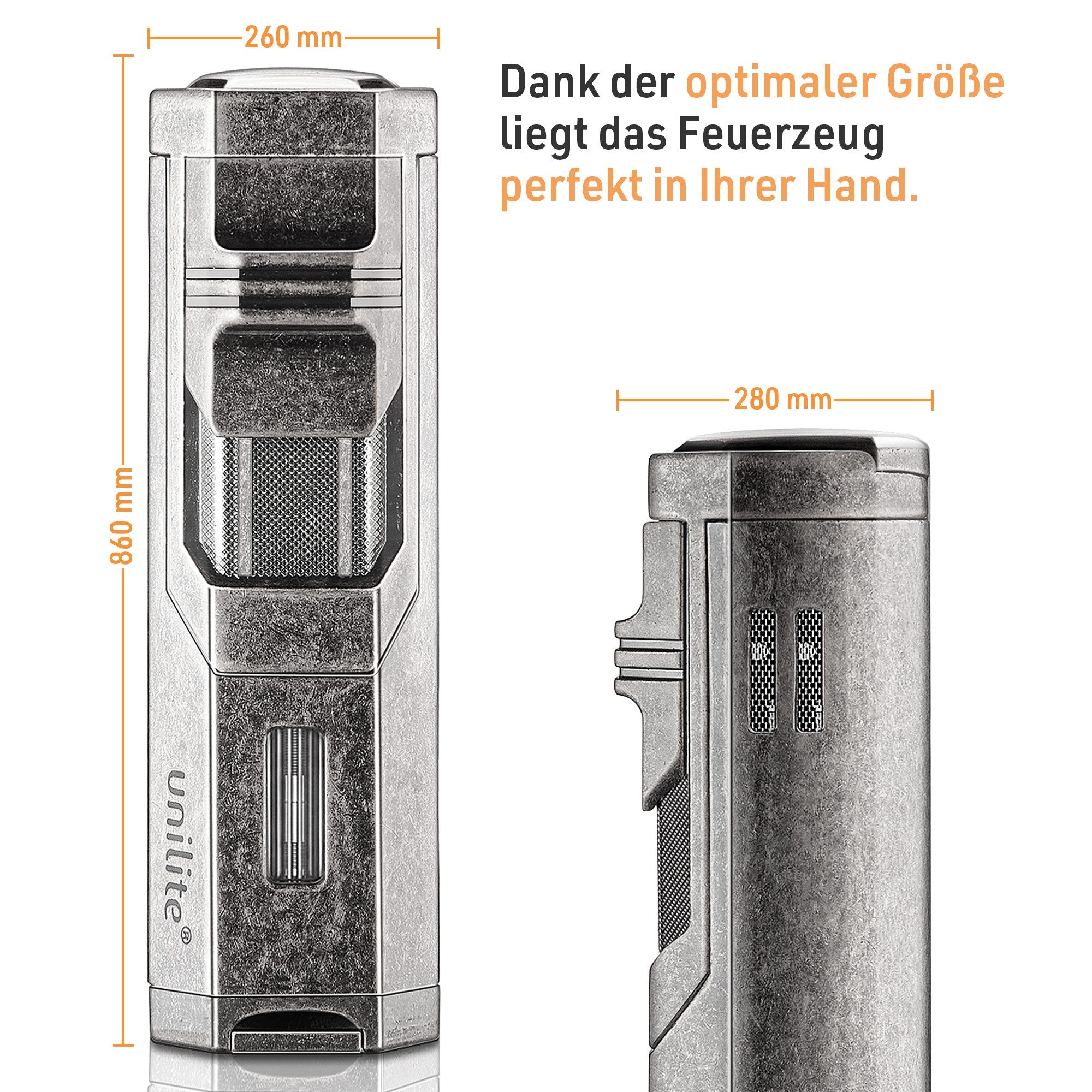 Unilite Feuerzeug Sturmfeuerzeug mit 100ml Gaskartusche, befüllt & nachfüllbar (2-St), windfestes Gasfeuerzeug mit Jetflame, Premium – Bild 5 von 5