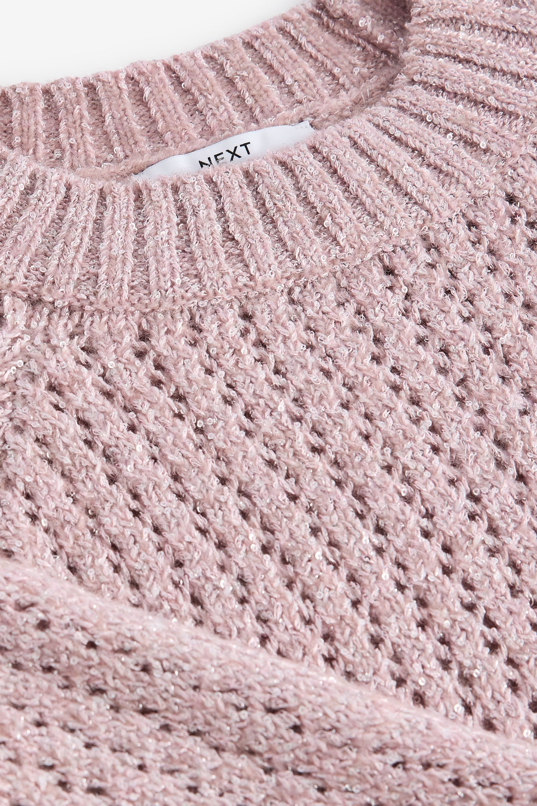 Next Kurzarmpullover Gestrickter Mesh-Pullover mit Pailletten (1-tlg)
