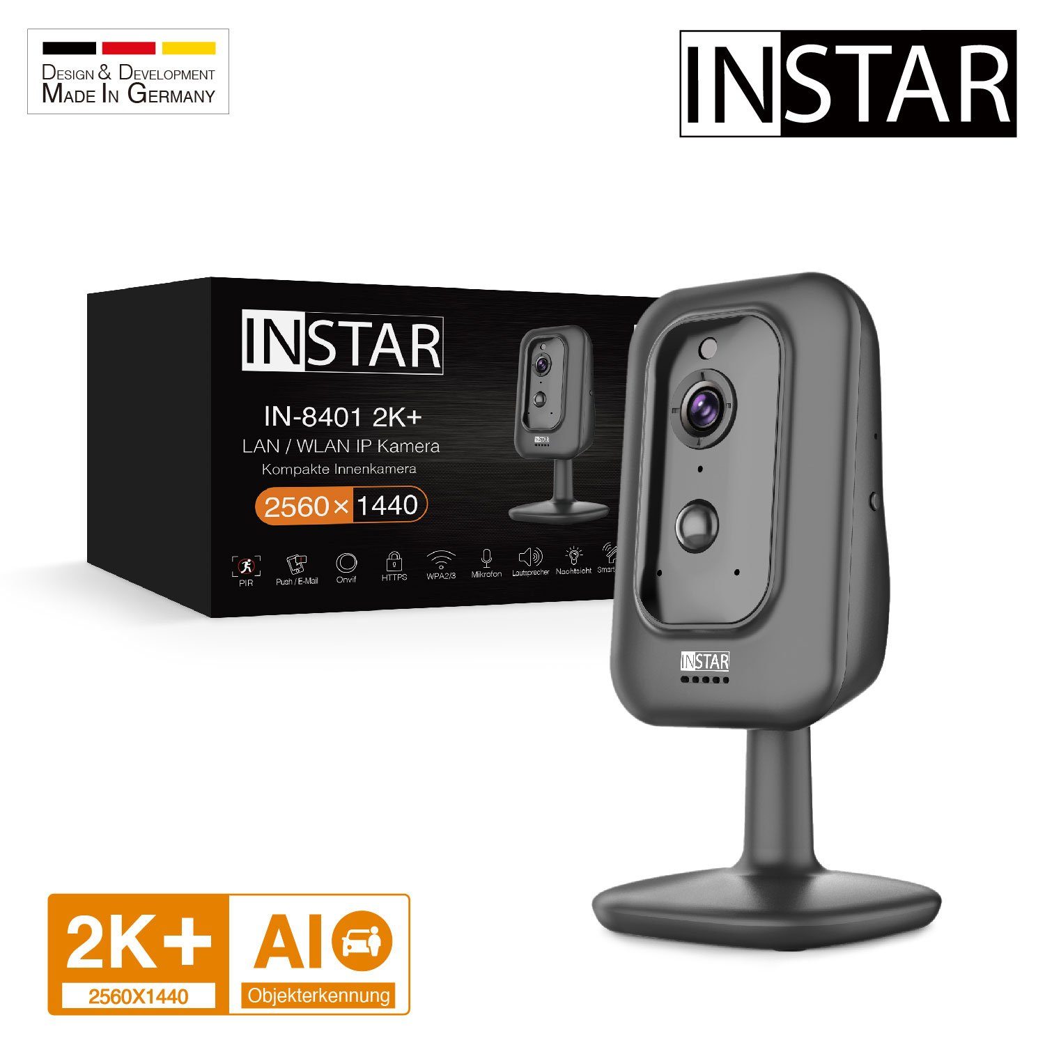 INSTAR IN-8401 2K+ IP-Überwachungskamera (PIR Sensor, IP Kamera, CCTV, kleine Innenkamera, Geräuscherkennung)