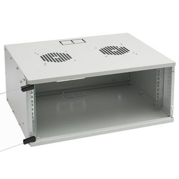 HMF Serverschrank 19 Zoll, 4 HE, Netzwerkschrank, unmontiert, 51 x 40 x 22,5 cm, Lichtgrau