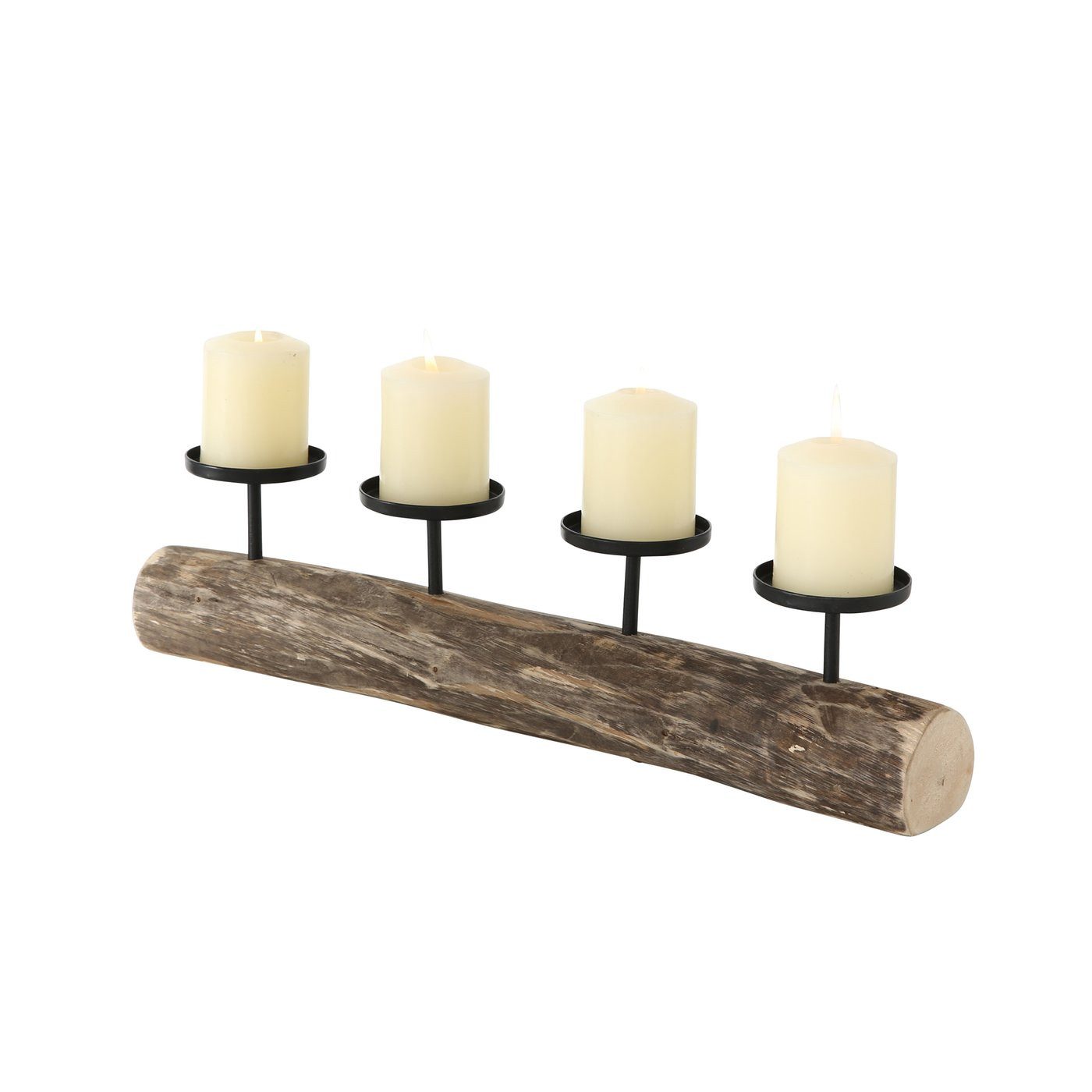 BOLTZE GRUPPE GmbH Kerzenständer Kerzenleuchter Tempe Holz Eukalytus Metall rund H12 cm L51 cm