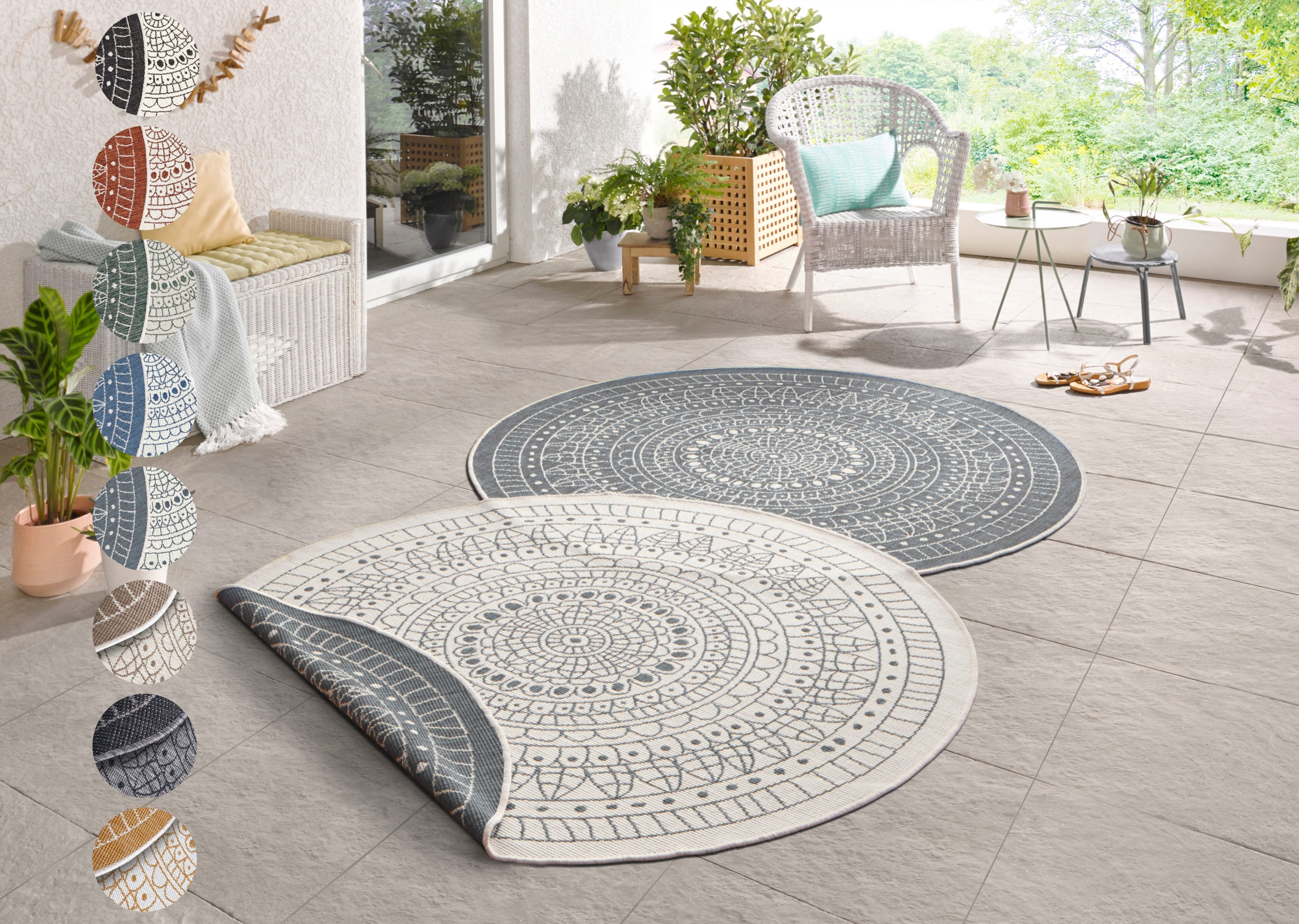 NORTHRUGS Teppich Porto Wendeteppich, rund, Höhe: 5 mm, In-& Outdoor, Wetterfest, Balkon, Garten, Wohnzimmer, Wasserfest