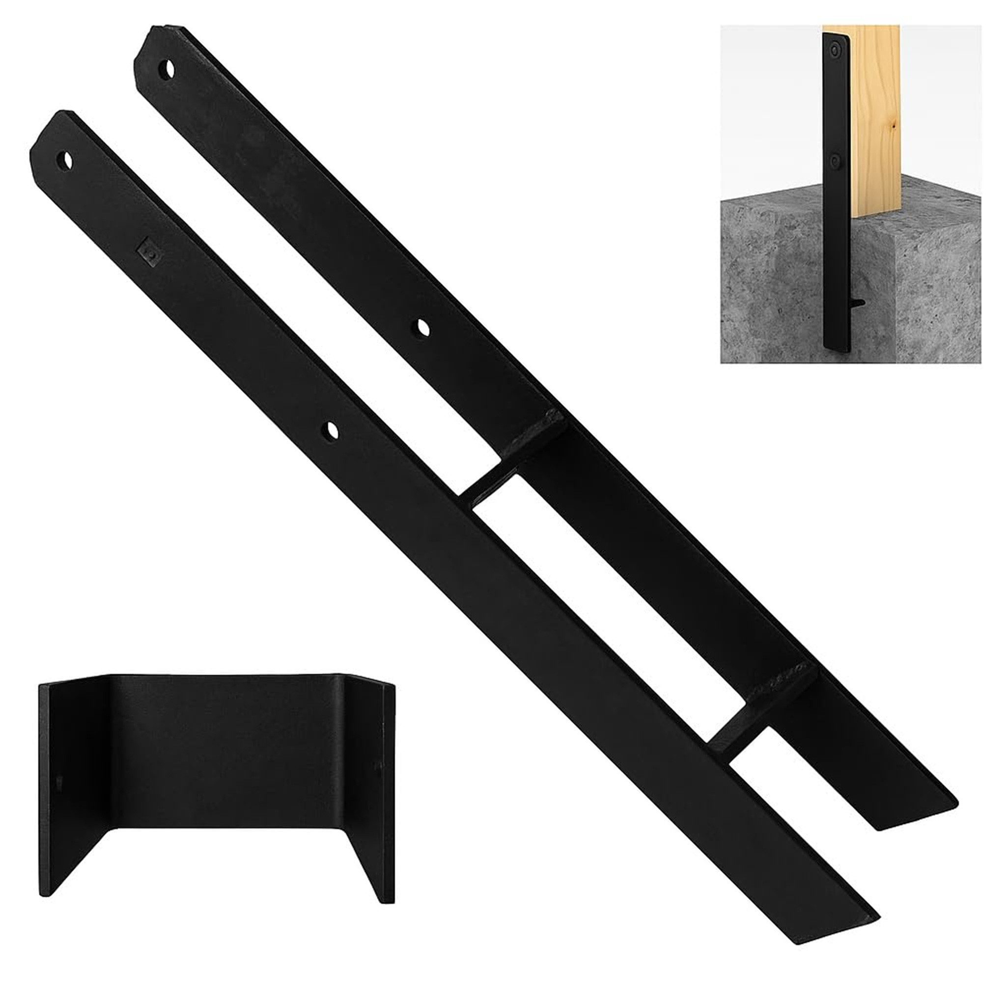 BKTechnik H-Pfostenanker H-Pfostenträger pulverbeschichtet aus Stahl schwarz 70 bis 200 mm