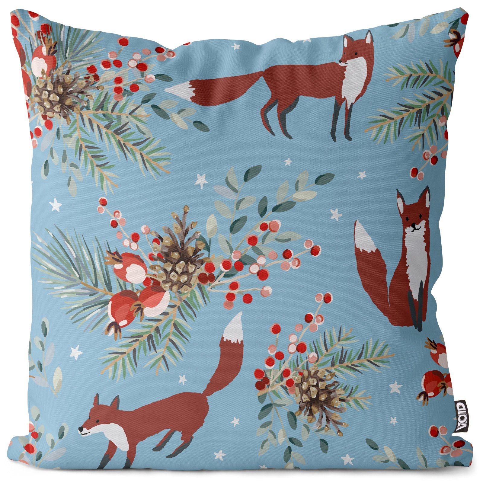 Kissenbezug, VOID (1 Stück), Sofa-Kissen Fuchs Wald blau Kissenbezug Waldtiere Pflanzen Weihnachten Winter Sommer Märche Weihnachten Deko