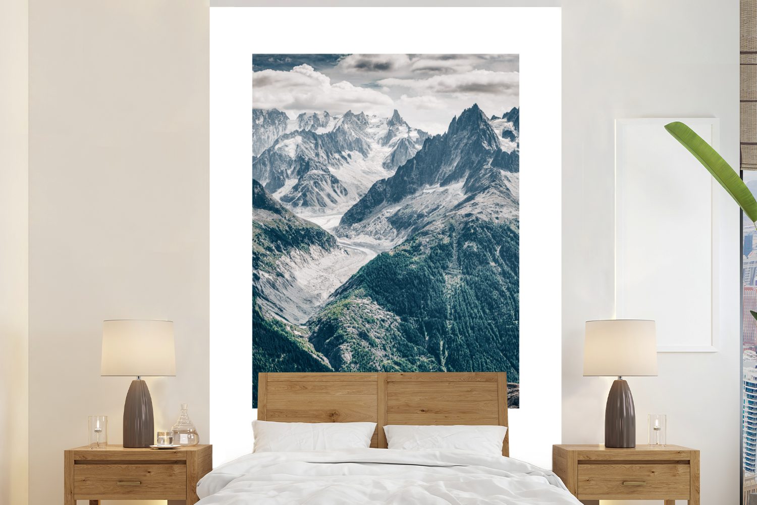 MuchoWow Fototapete Frankreich - Berge - Schnee, Matt, bedruckt, (3 St), Montagefertig Vinyl Tapete für Wohnzimmer, Wandtapete