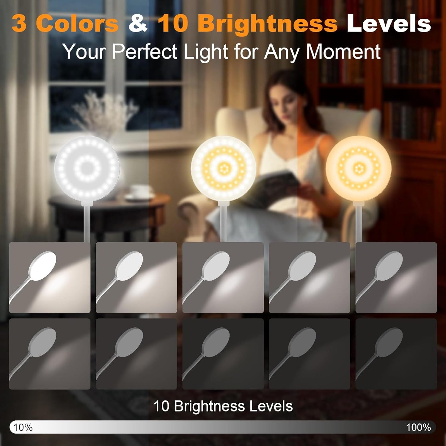 FELIXLEO LED Leselampe 61 LED Akku Leselampe Bett 2000mAh Klemmlampe 3 Modi USB-C – Bild 2 von 5