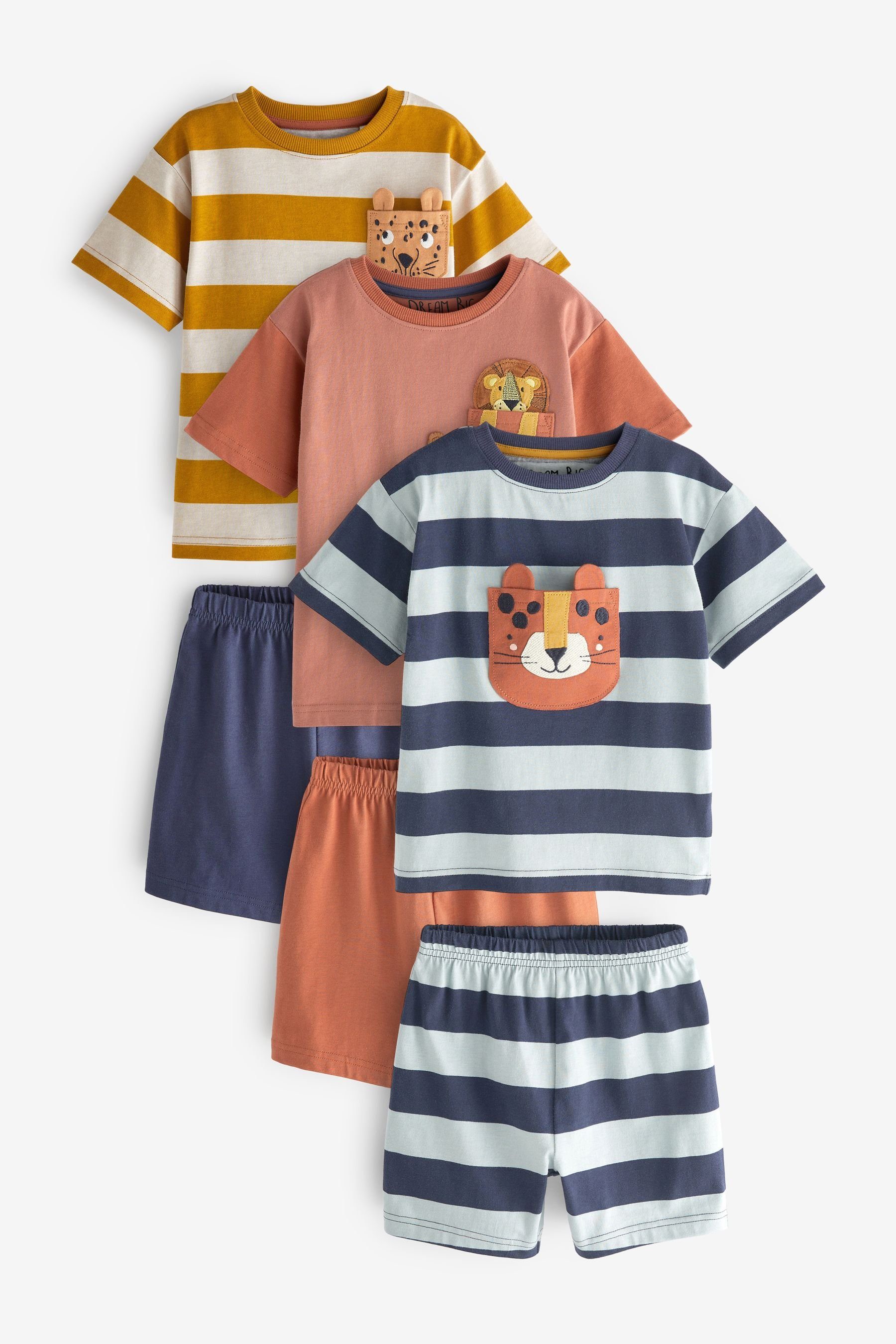 Next Pyjama Kurzer Schlafanzug im 3er-Pack (6 tlg) Animal Pocket