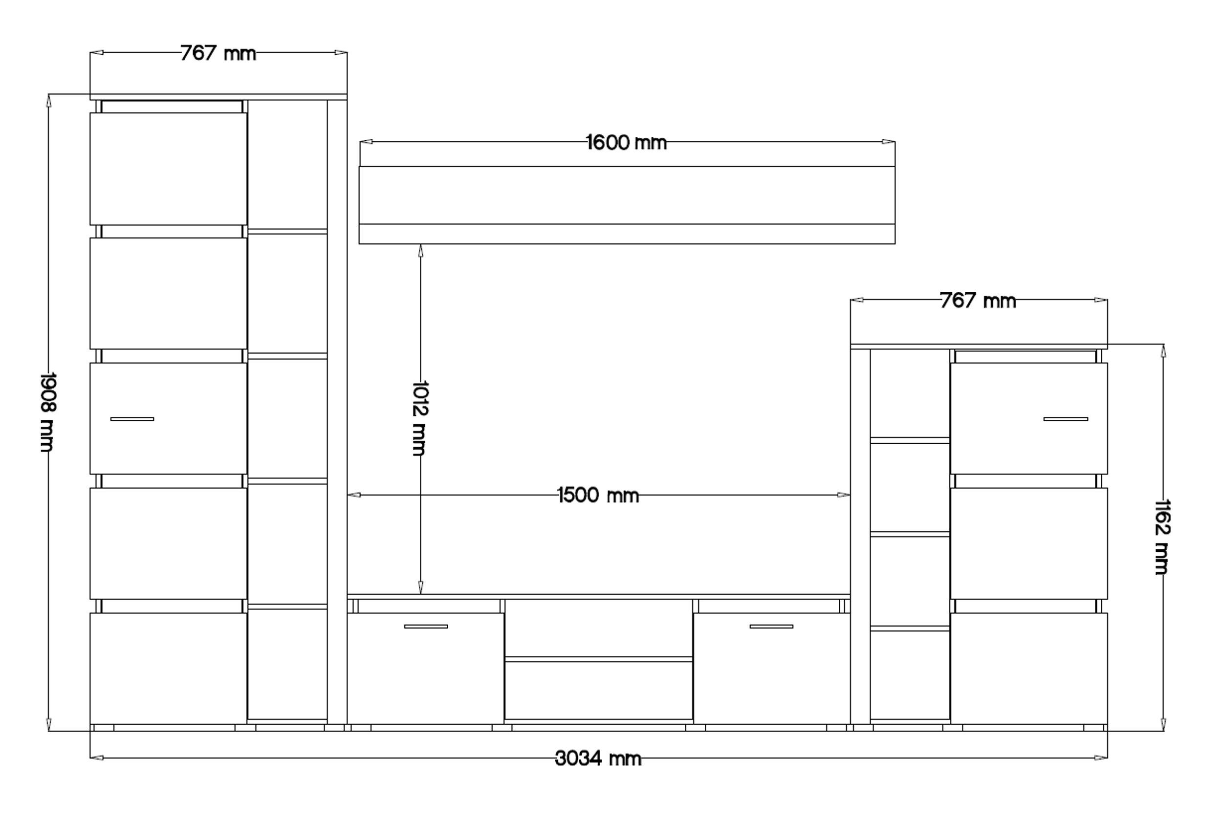 Küchen-Preisbombe Wohnwand Artisan + Eiche Grau, Anbauwand (4-St) Wohnzimmer matt Faro Schrankwand