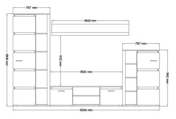 Küchen-Preisbombe Wohnwand Faro Schrankwand Anbauwand Wohnzimmer Eiche Artisan matt + Grau, (4-St)